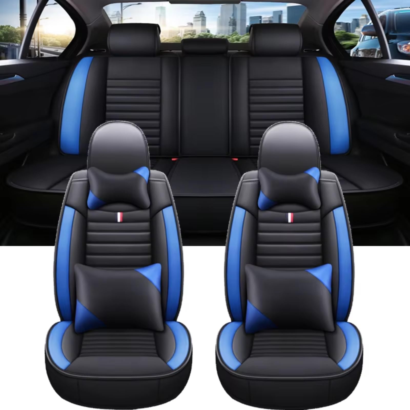 OUVECR Sitzbezüge Auto Für G20 Universal Autositzbezug Autozubehör Innendetails Alle Automodelle Auto Sitzbezüge(J Black Blue 5 Seat) von OUVECR