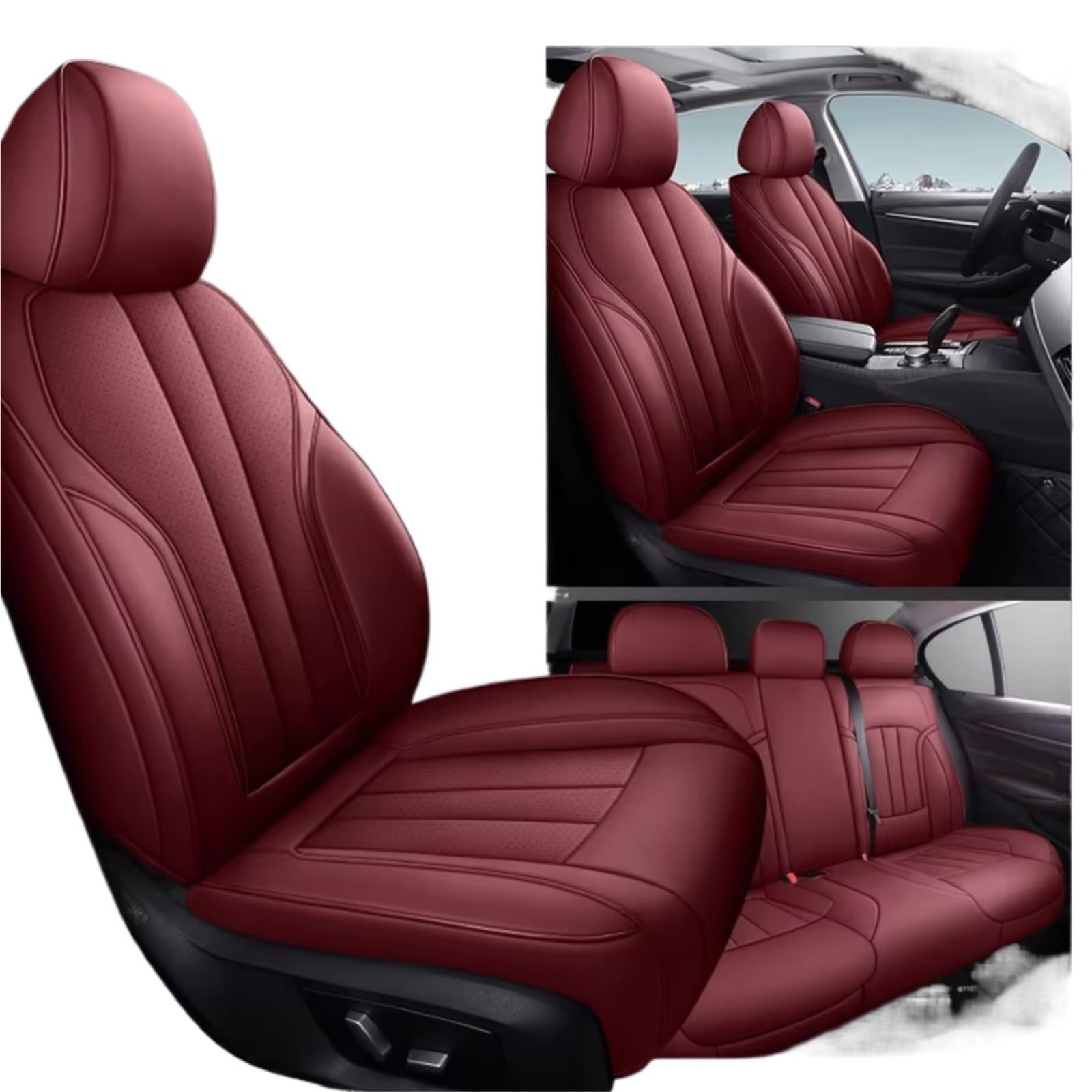 OUVECR Sitzbezüge Auto Für Jaguar Für XE Für F-PCAE XF Autoinnenausstattung PU-Leder Autositzbezug Auto Sitzbezüge(M Full Set-Wine Red) von OUVECR