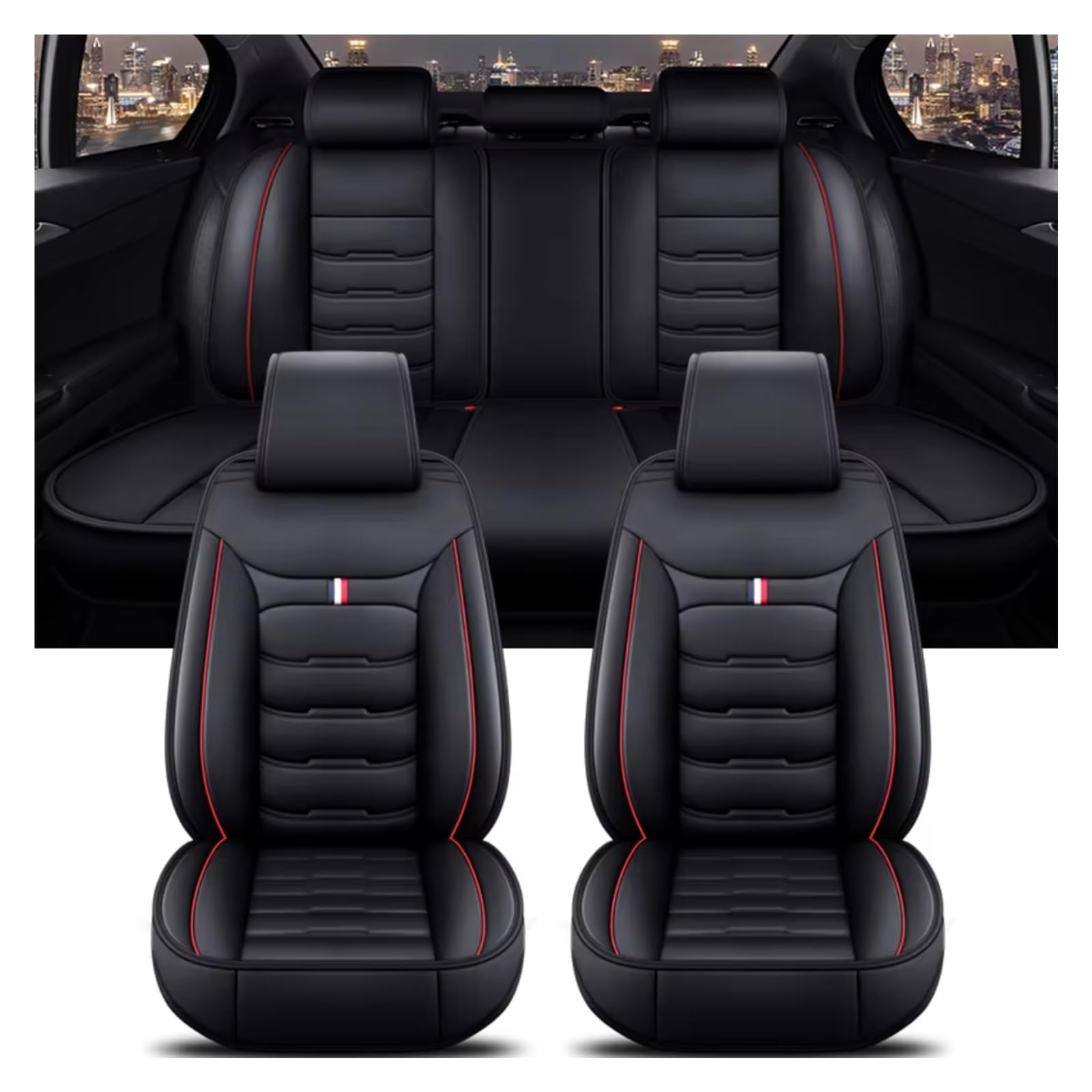 OUVECR Sitzbezüge Auto Für Jeep Alle Automodelle Für Kompass Für Grand Für Cherokee Für Commander Für Wrangler JK Auto Auto Sitz Abdeckung Auto Sitzbezüge(D Black Red 5 Seat) von OUVECR