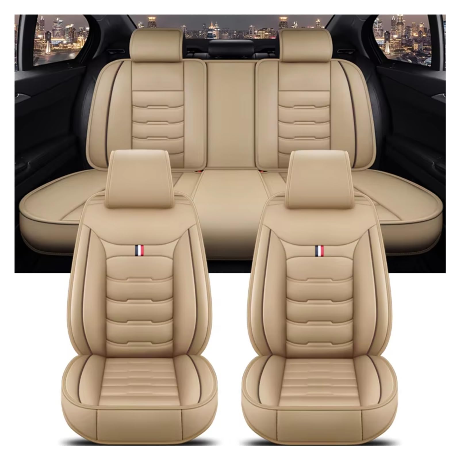 OUVECR Sitzbezüge Auto Für Jeep Alle Automodelle Für Kompass Für Grand Für Cherokee Für Commander Für Wrangler JK Auto Auto Sitz Abdeckung Auto Sitzbezüge(G Beige 5 Seat) von OUVECR