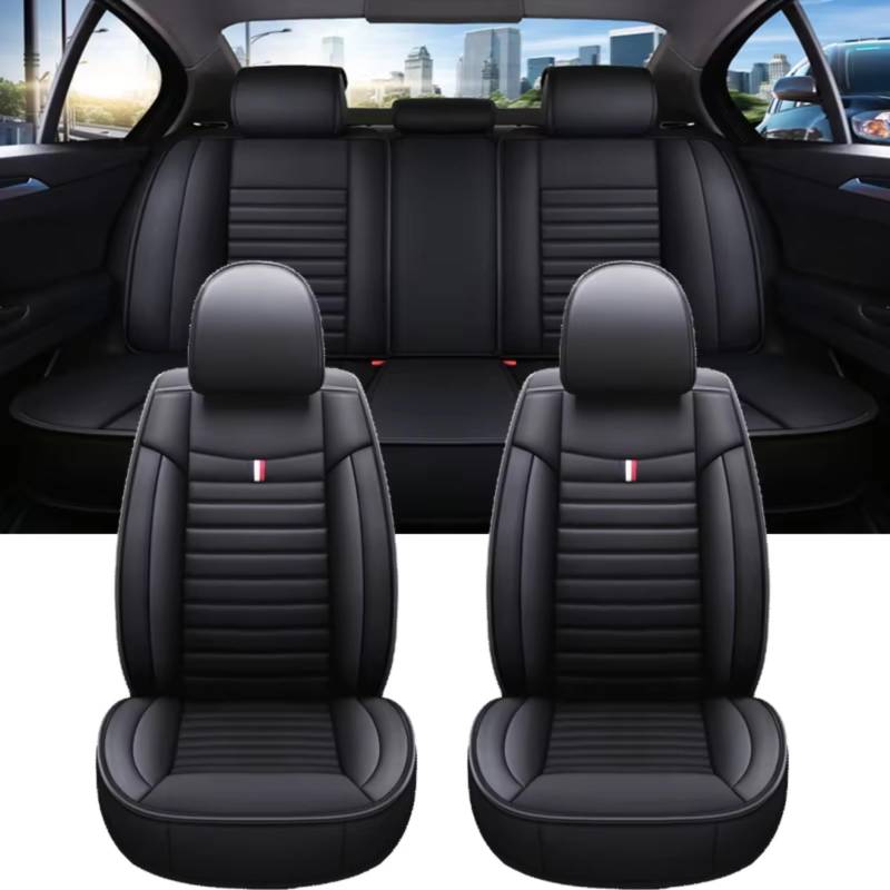 OUVECR Sitzbezüge Auto Für Kia Für Rio Universal Auto Sitzbezug Auto Zubehör Innen Details Alle Auto Modell Auto Sitzbezüge(C Black 5 Seat) von OUVECR