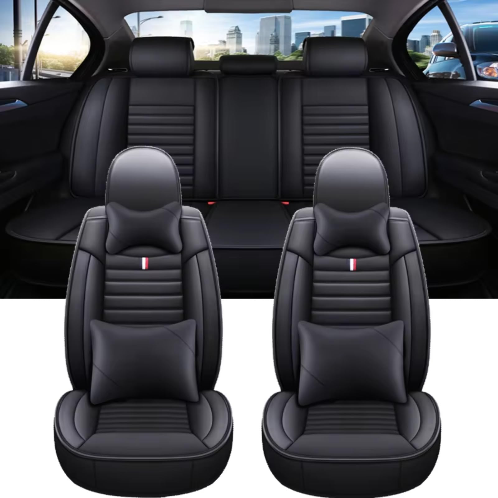 OUVECR Sitzbezüge Auto Für Kia Für Rio Universal Auto Sitzbezug Auto Zubehör Innen Details Alle Auto Modell Auto Sitzbezüge(G Black 5 Seat) von OUVECR