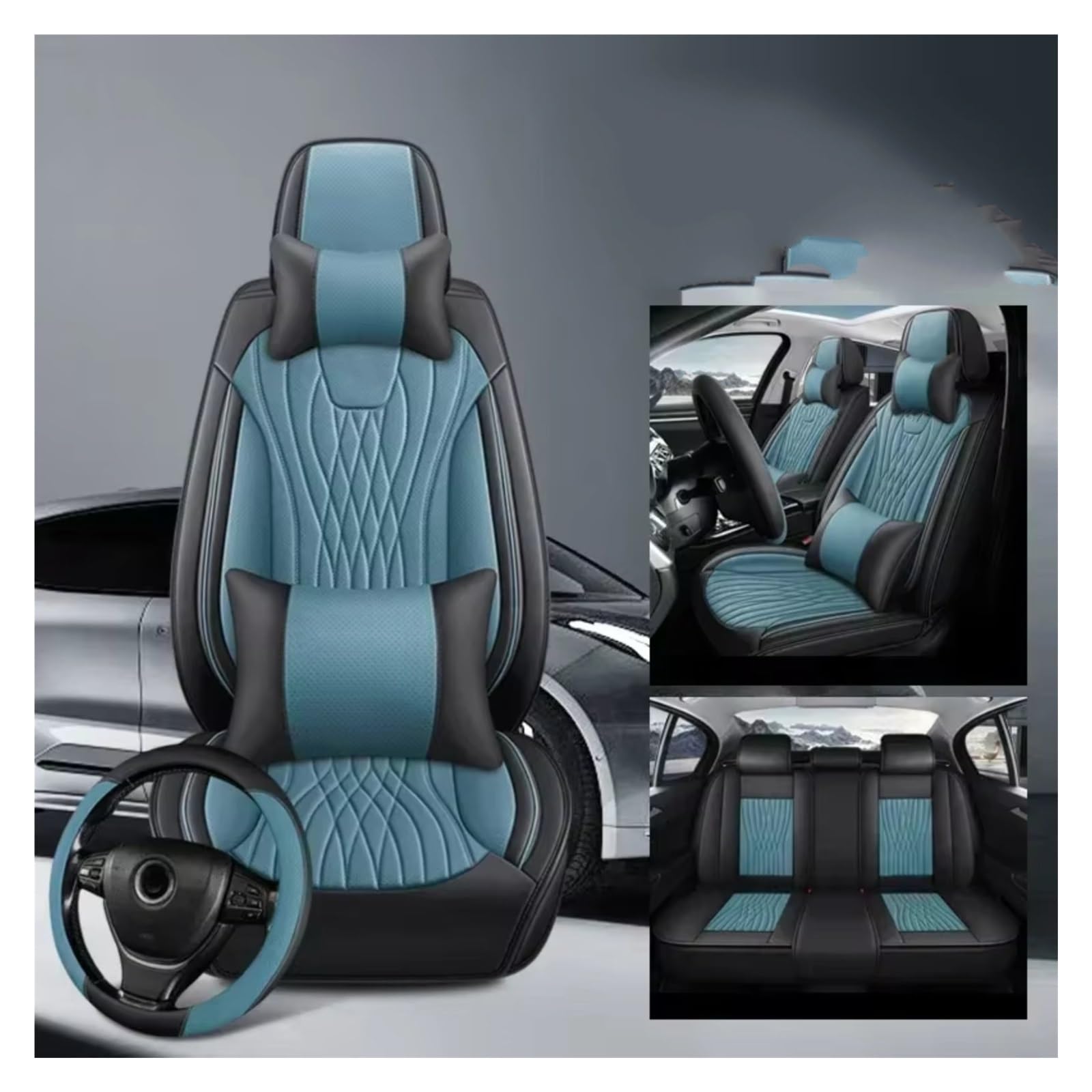 OUVECR Sitzbezüge Auto Für Lixiang L6 L7 L8 L9 Für Zeekr 001 007 Auto Zubehör Vollständige Abdeckung Pu Leder Auto Sitz Abdeckung Auto Sitzbezüge(M Blue 5 Seat) von OUVECR