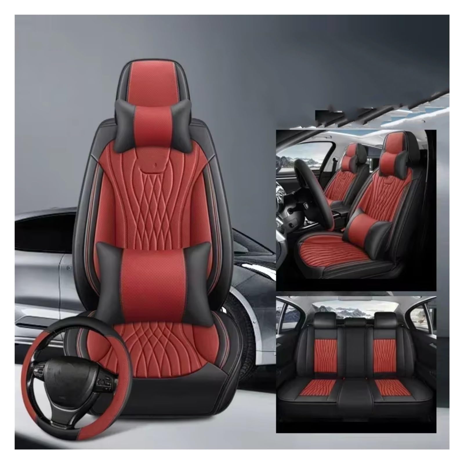 OUVECR Sitzbezüge Auto Für Lixiang L6 L7 L8 L9 Für Zeekr 001 007 Auto Zubehör Vollständige Abdeckung Pu Leder Auto Sitz Abdeckung Auto Sitzbezüge(O Red 5 Seat) von OUVECR