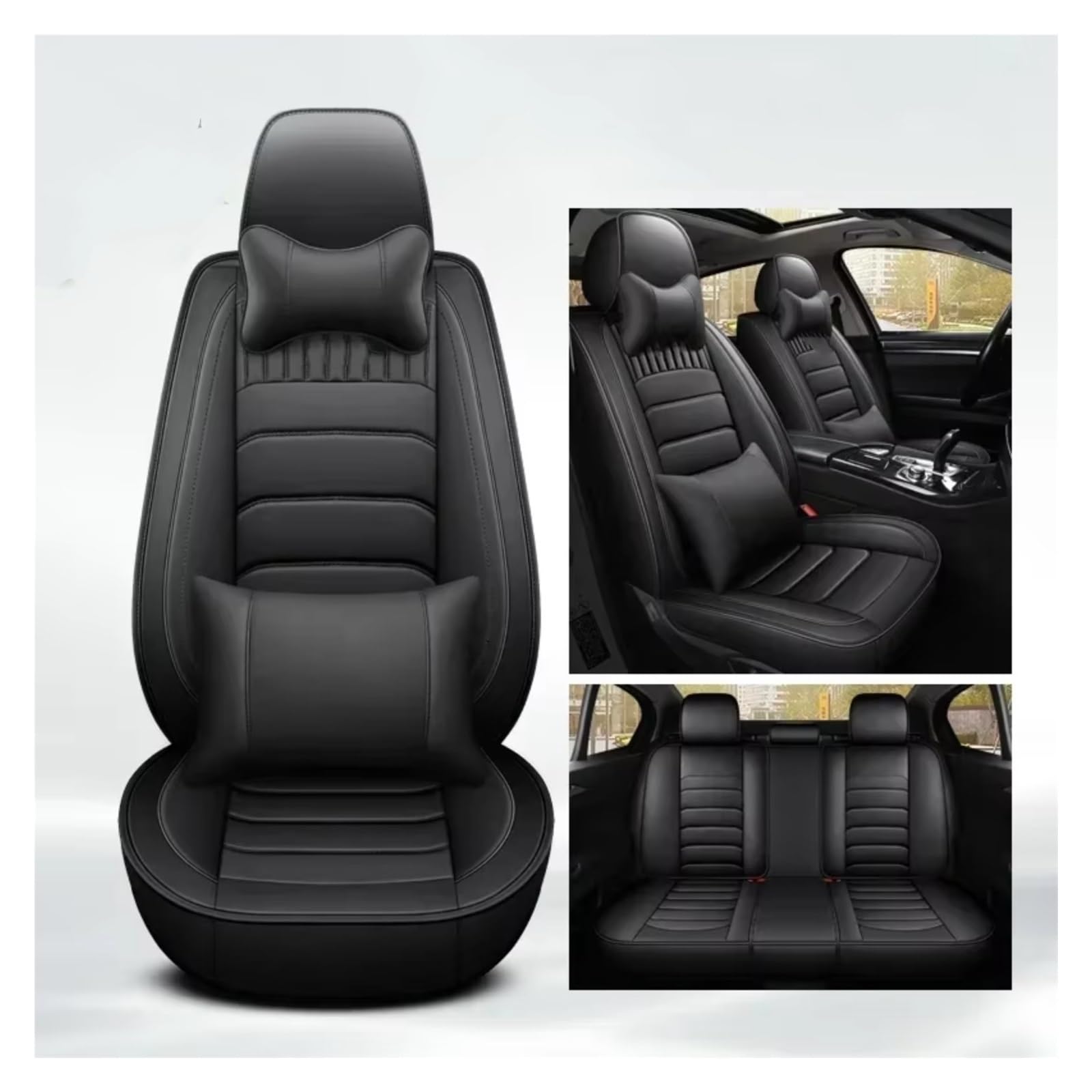 OUVECR Sitzbezüge Auto Für MG Für ZS Pu Leder Auto Sitz Abdeckung Auto Zubehör Innen Details Auto Sitzbezüge(G Black 5seats) von OUVECR