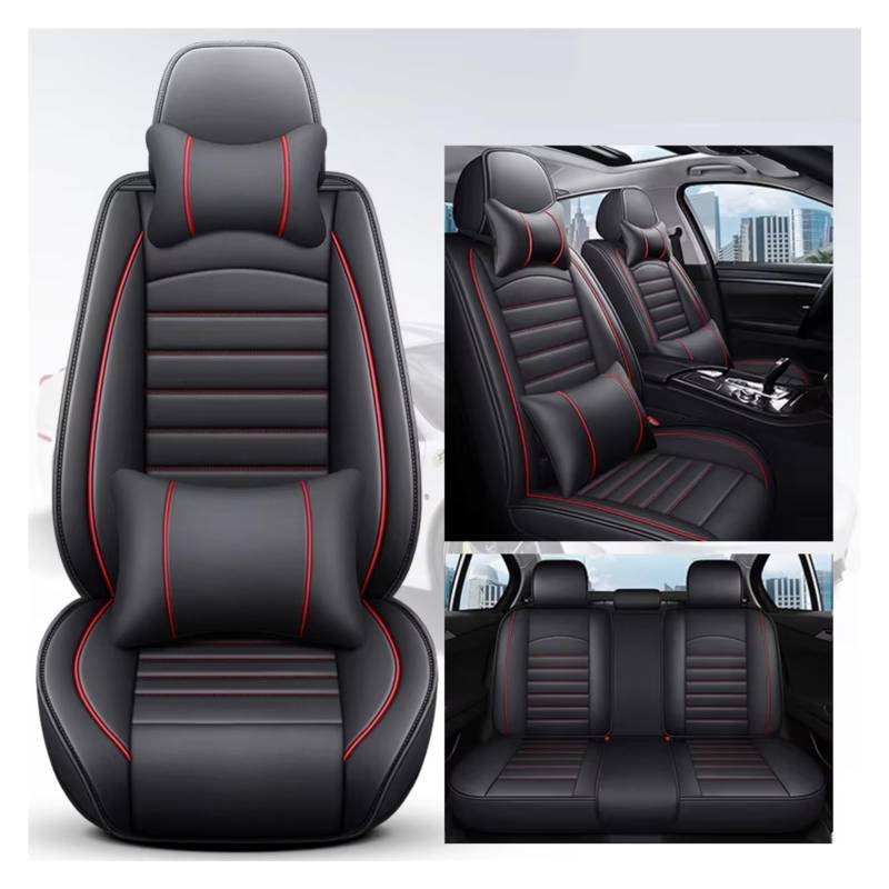 OUVECR Sitzbezüge Auto Für Mitsubishi Für Outlander Für ASX Für Eclipse Für Cross Lancer Für Pajero Sport V93 Zinger Galant Triton PU-Leder-Autositzbezug Auto Sitzbezüge(J Black Red 5 Seat) von OUVECR