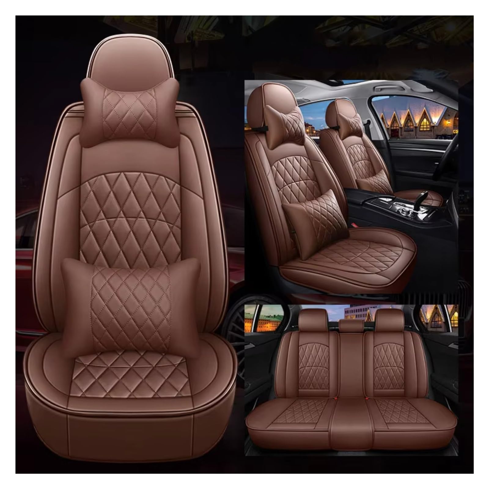 OUVECR Sitzbezüge Auto Für Q5 Q2 Q3 Q6 Q7 Q8 S1 S4 S5 S6 SQ5 RS3 RS4 Auto Zubehör Innen Details Künstliche Leder Auto Sitzbezüge Auto Sitzbezüge(B Coffee 5 Seat) von OUVECR