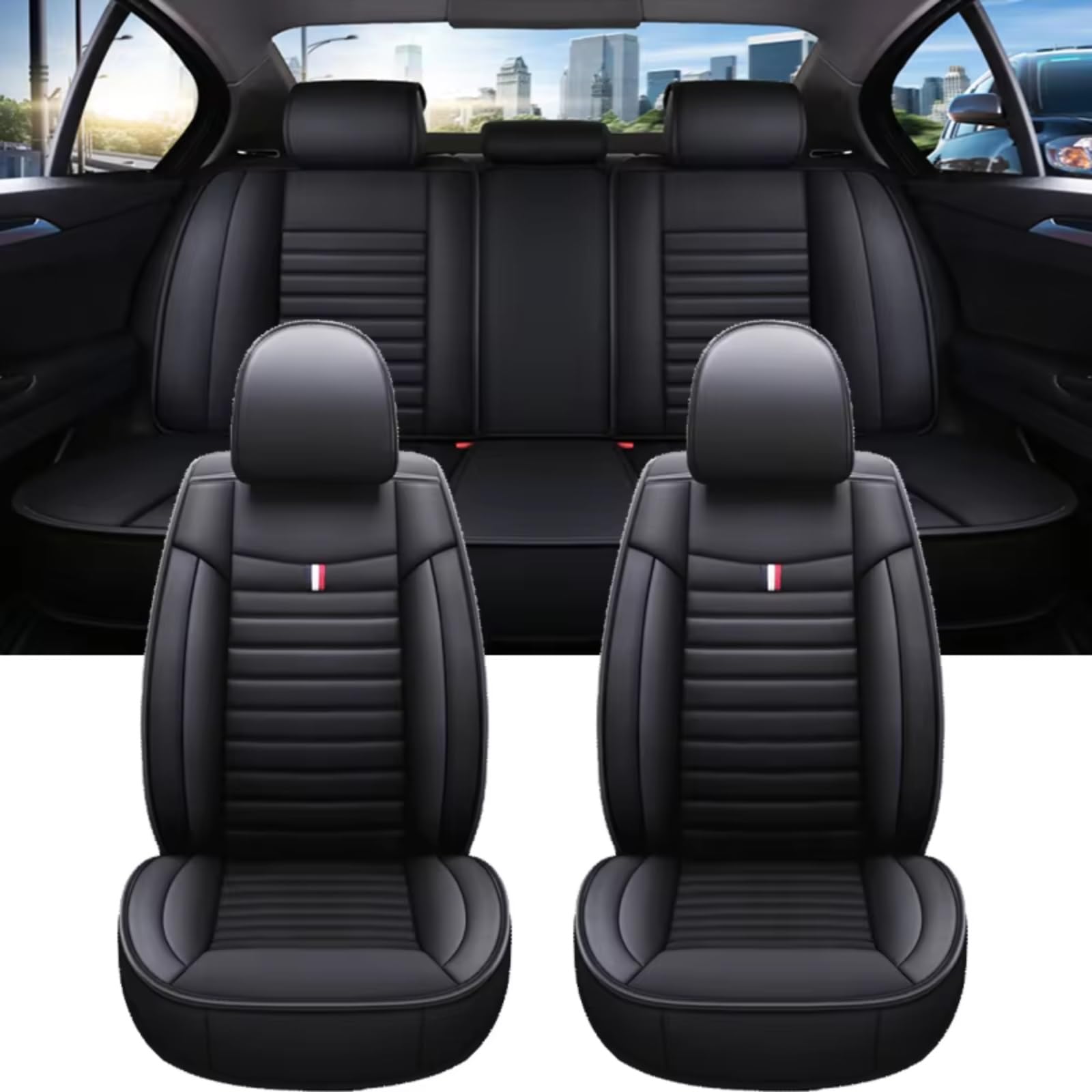 OUVECR Sitzbezüge Auto Für Scenic 2 Universal Autositzbezug Autozubehör Innendetails Alle Automodelle Auto Sitzbezüge(C Black 5 Seat) von OUVECR