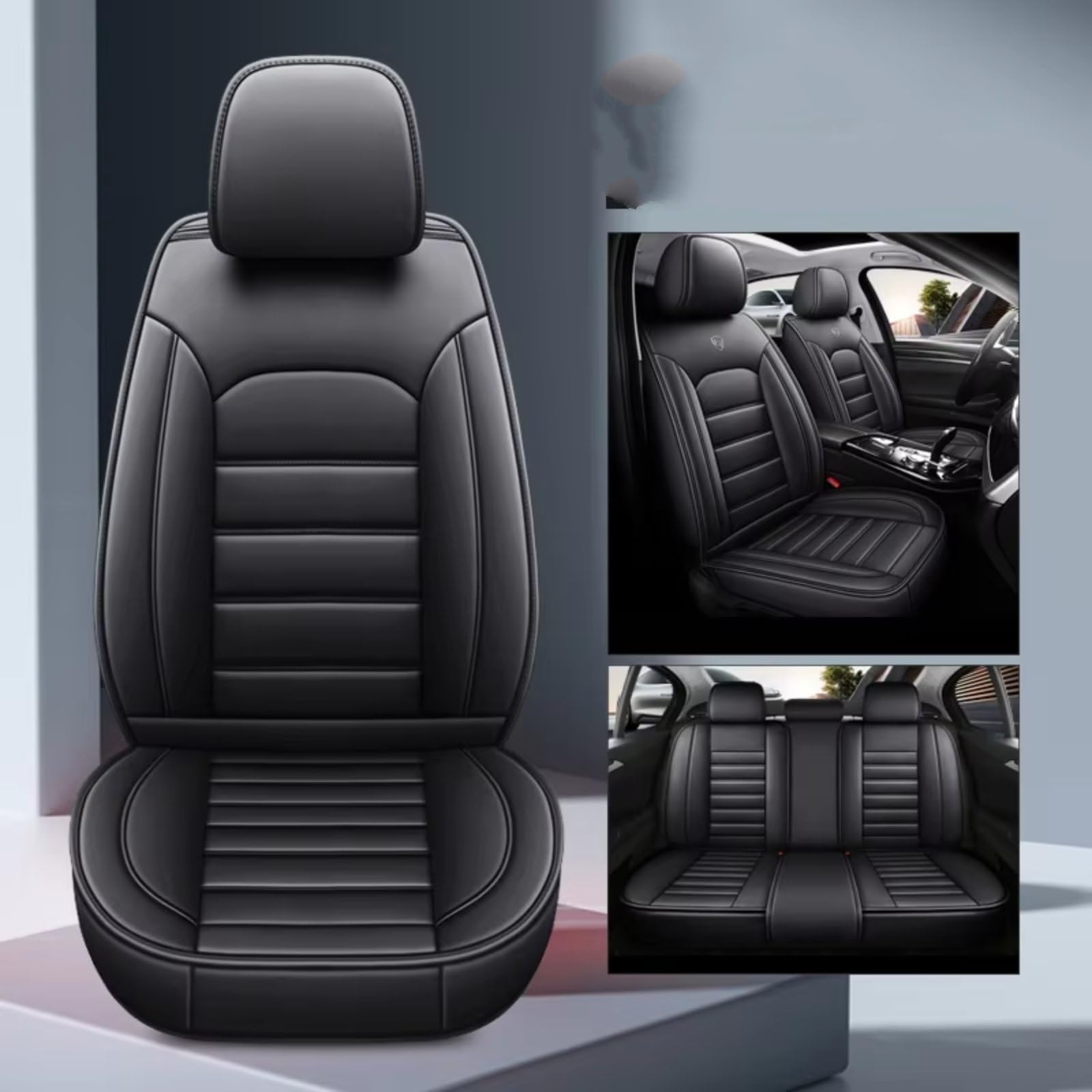 OUVECR Sitzbezüge Auto Für Serie A4 B6 B7 B8 B9 B6L BE2 BH7 BKH Details Für Autoinnenraum, Sitzschutz-Stil, Autositzbezug Auto Sitzbezüge(B Black 5seat) von OUVECR