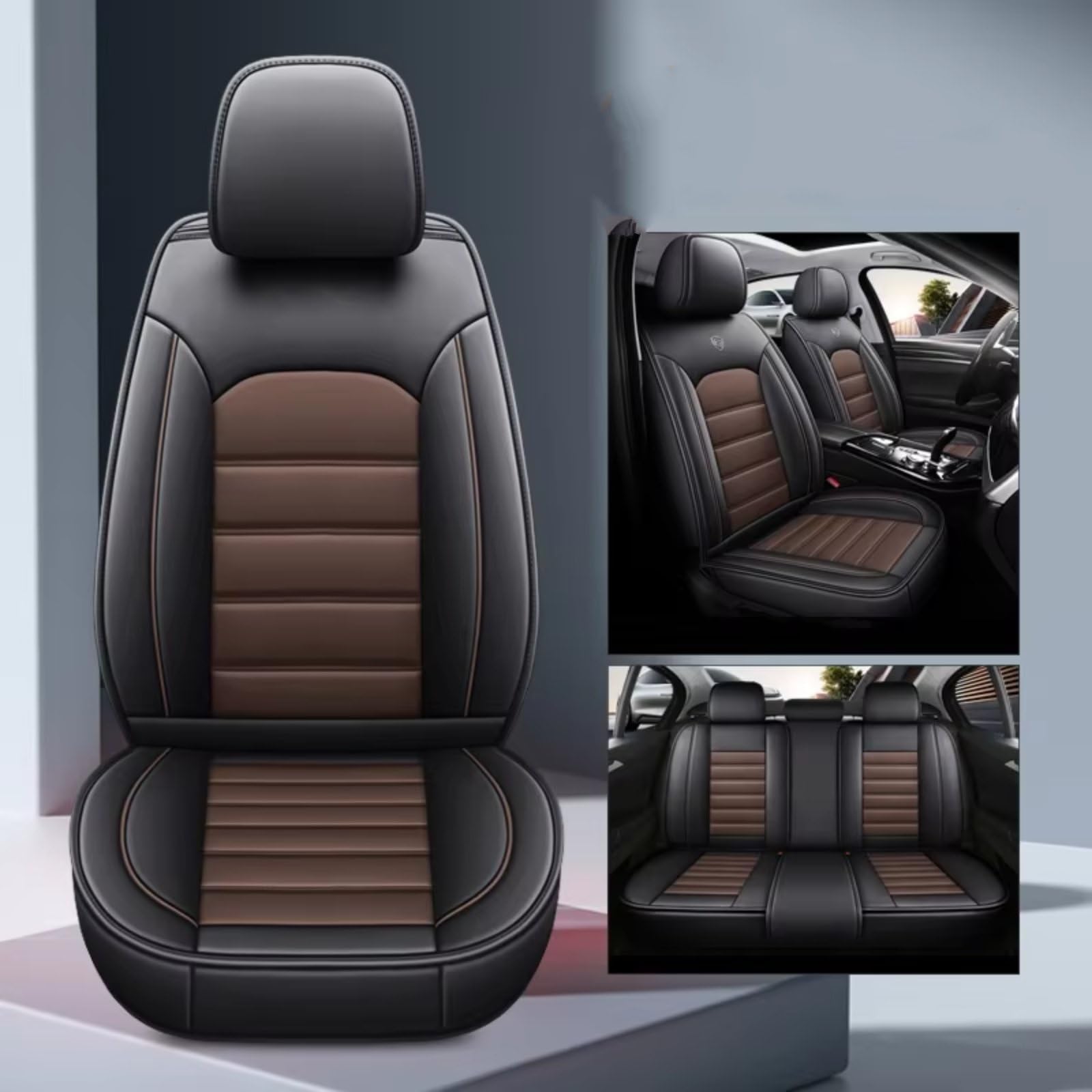 OUVECR Sitzbezüge Auto Für Serie A4 B6 B7 B8 B9 B6L BE2 BH7 BKH Details Für Autoinnenraum, Sitzschutz-Stil, Autositzbezug Auto Sitzbezüge(D Black Coffee 5seat) von OUVECR