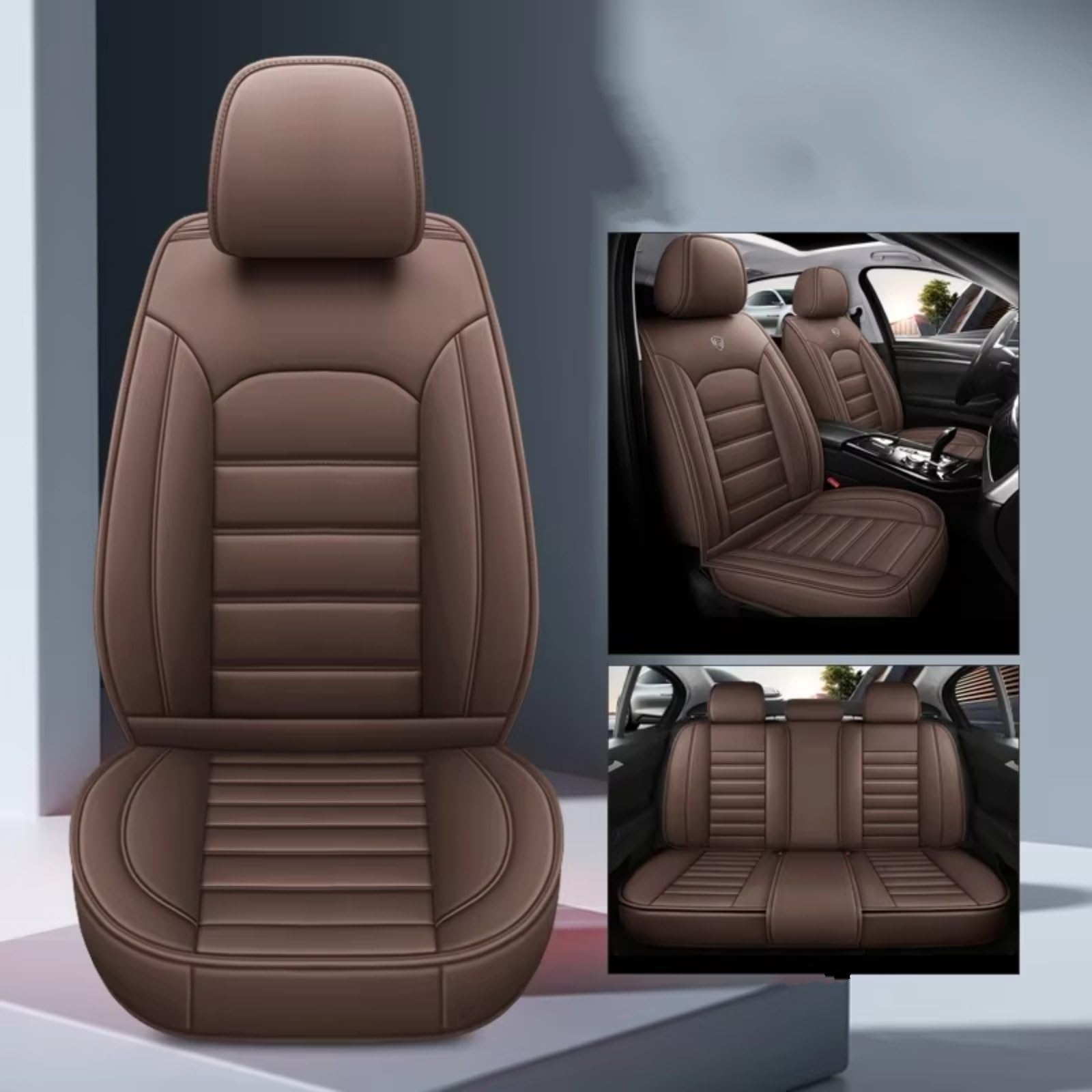 OUVECR Sitzbezüge Auto Für Serie A4 B6 B7 B8 B9 B6L BE2 BH7 BKH Details Für Autoinnenraum, Sitzschutz-Stil, Autositzbezug Auto Sitzbezüge(E Coffee 5seat) von OUVECR