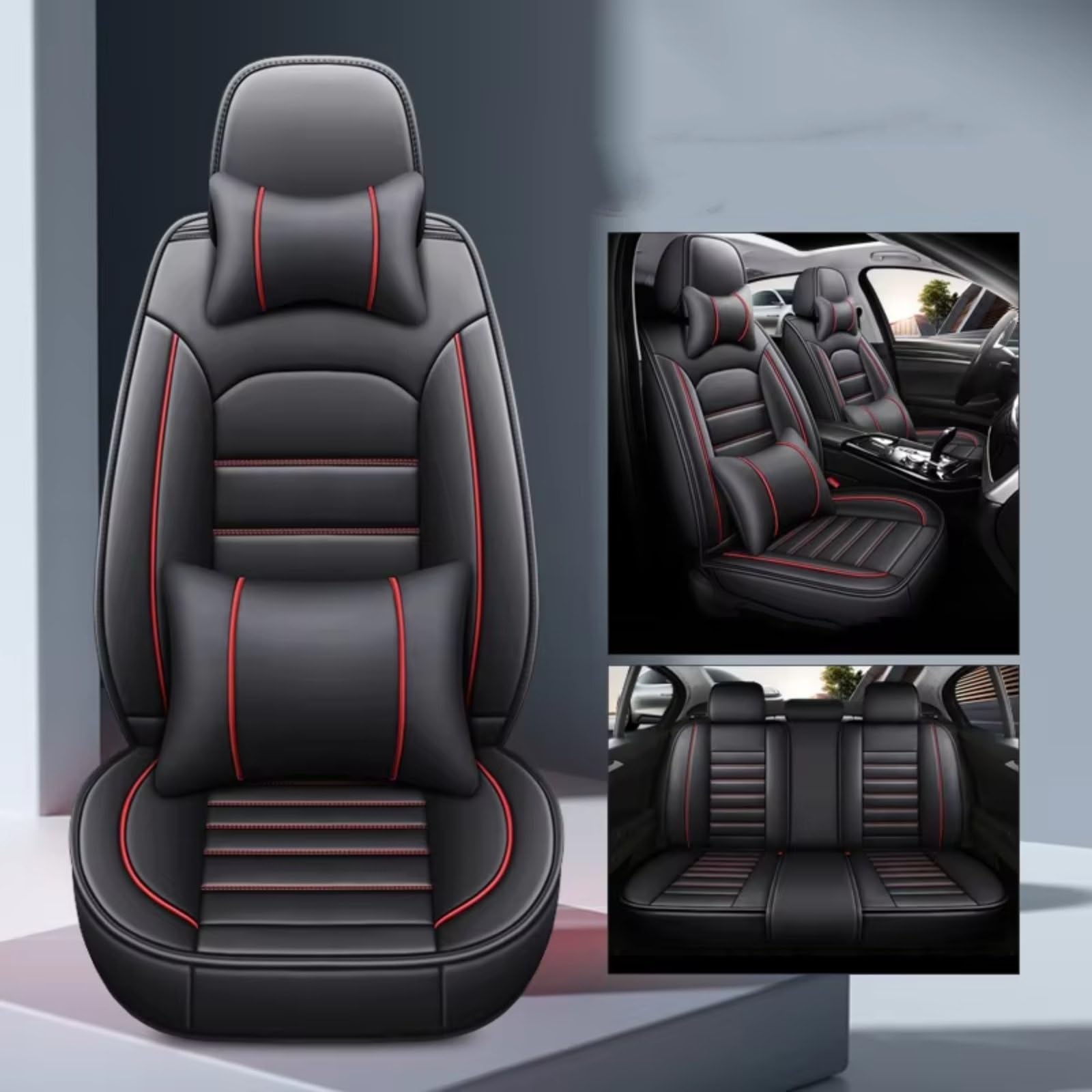 OUVECR Sitzbezüge Auto Für Serie A4 B6 B7 B8 B9 B6L BE2 BH7 BKH Details Für Autoinnenraum, Sitzschutz-Stil, Autositzbezug Auto Sitzbezüge(H Black red 5seat) von OUVECR