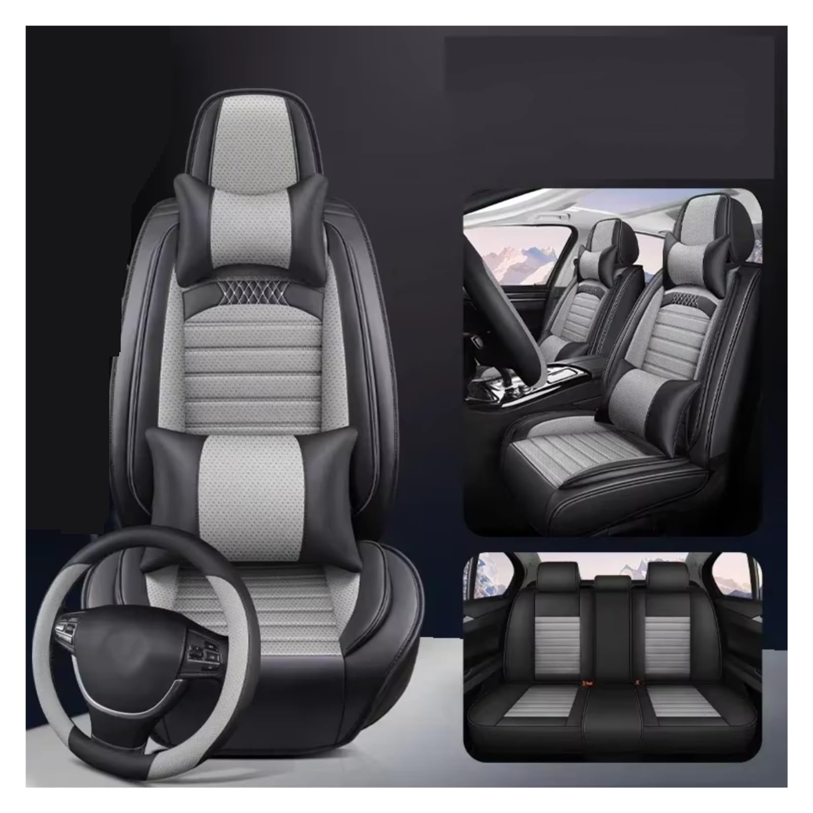 OUVECR Sitzbezüge Auto Für VW Für Golf Für Passat CC Für Touran Für Tiguan Für Toureg Für Touareg Für Phaeton Für T-ROC Leder Pu Autositzbezug Auto Sitzbezüge(K Gray 5 Seat) von OUVECR