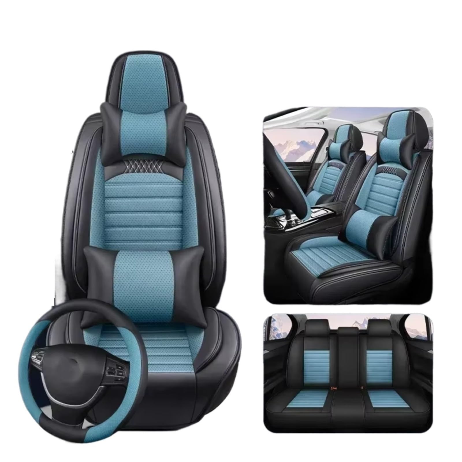 OUVECR Sitzbezüge Auto Für VW Für Golf Für Passat CC Für Touran Für Tiguan Für Toureg Für Touareg Für Phaeton Für T-ROC Leder Pu Autositzbezug Auto Sitzbezüge(M Blue 5 Seat) von OUVECR