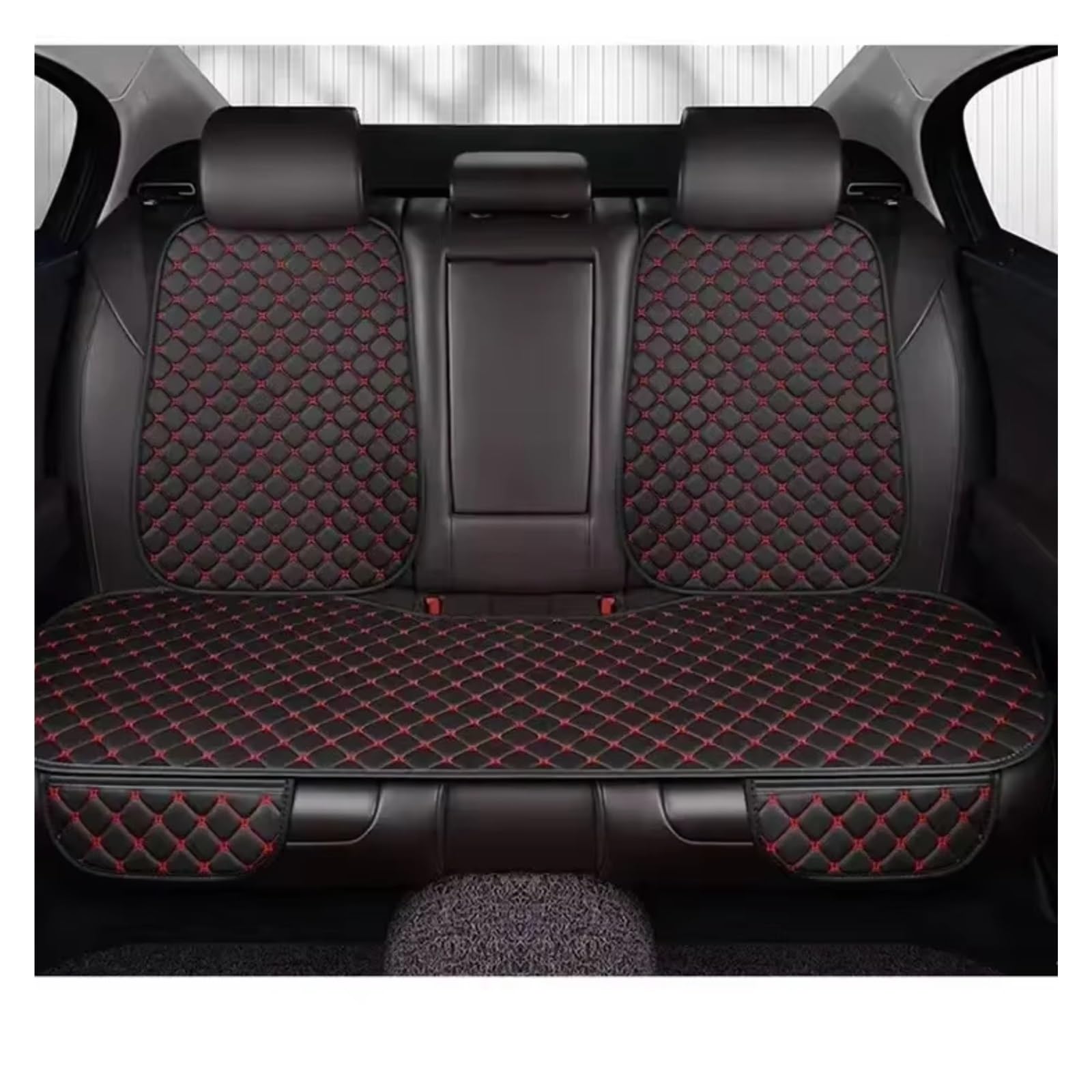 OUVECR Sitzbezüge Auto Universal Leder Autositzbezüge Vier Jahreszeiten Vorne/Hinten Sitzschutz Autositzkissen Pad Matte Auto Innen Auto Sitzbezüge(Rear Seat BlackRed) von OUVECR