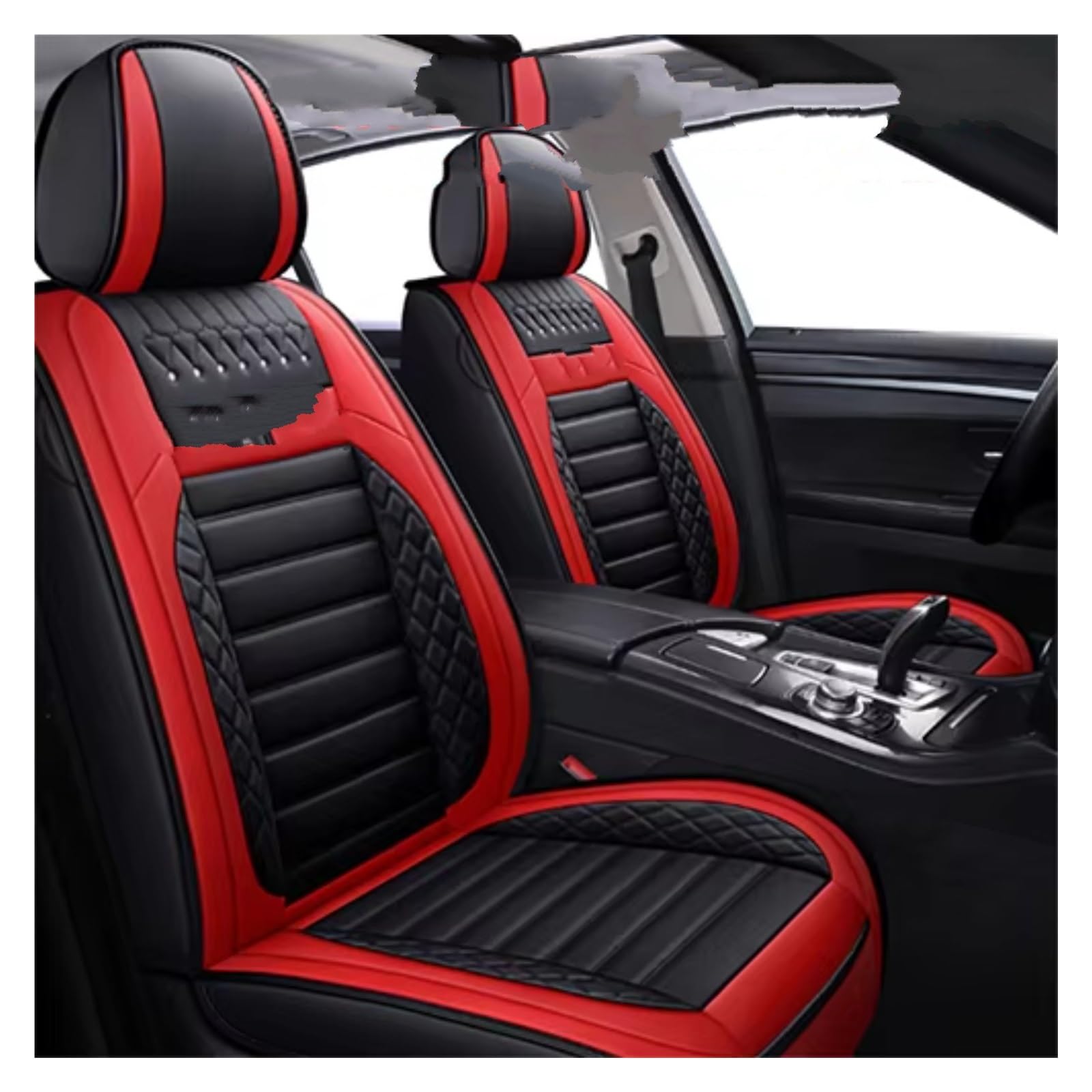 Sitzbezüge Auto Für A4 8P 8L Für Sportback Q7 2007 Q5 A3 B7 Für Avant A6 C5 Für Avant Leder Autositzbezug-Sets Auto Sitzbezüge(Black Red Front) von OUVECR