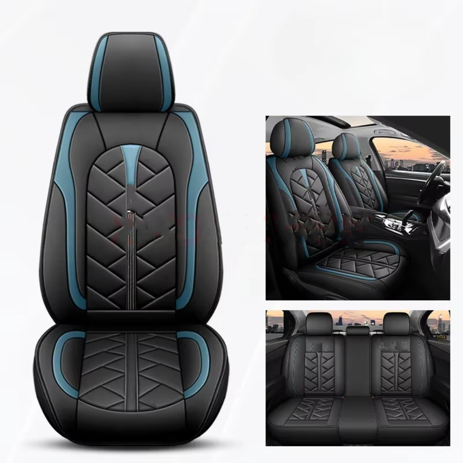 Sitzbezüge Auto Für CHEVROLET Für Cruze Für Blazer Für Captiva Für Camaro Für Aveo Für Malibu Für Equinox Leder PU Autositzbezug Auto Sitzbezüge(Blue 5 Seat) von OUVECR