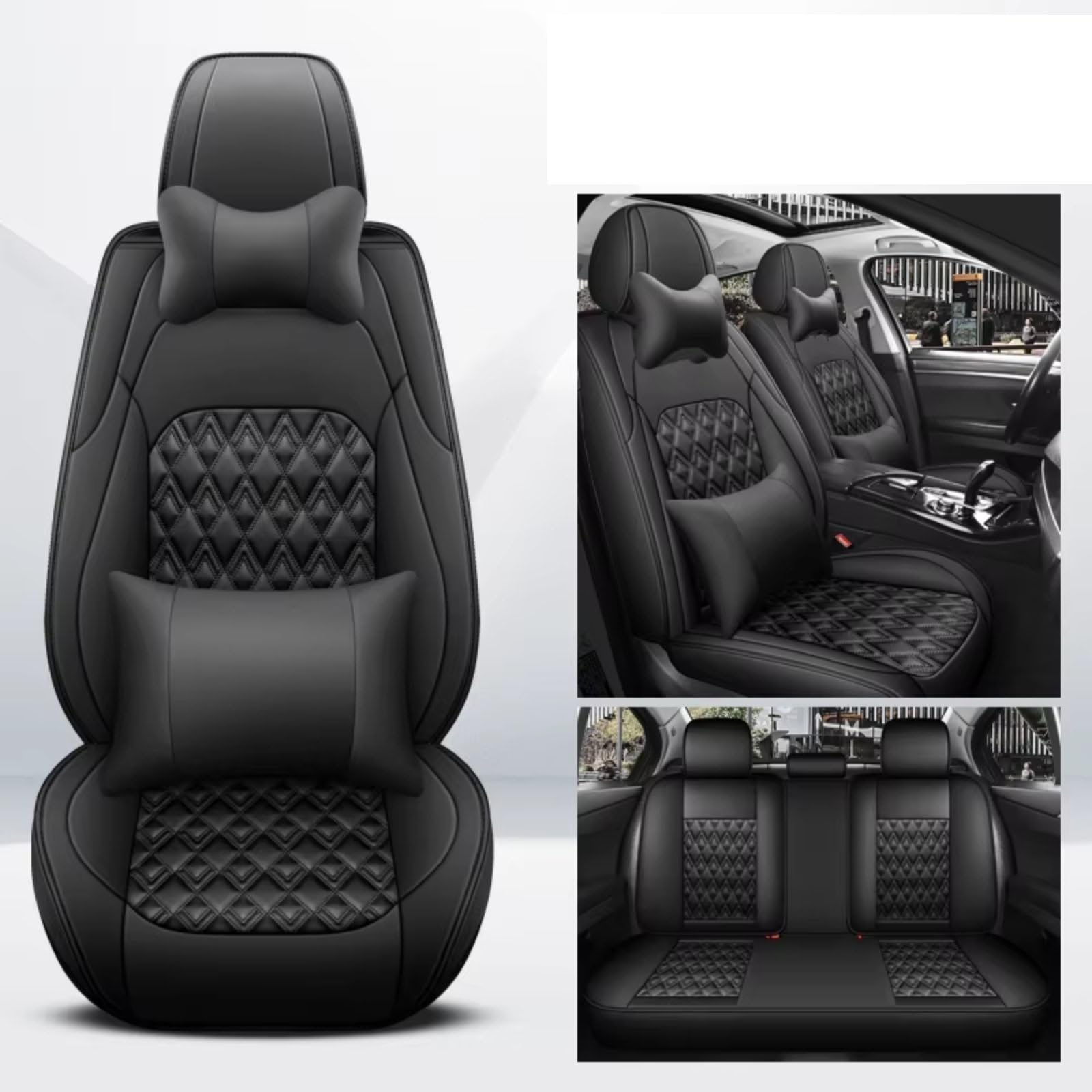 Sitzbezüge Auto Für Dodge Für Caliber Sitzkissenschutz Innenausstattung Leder Komplettset Autositzbezüge Auto Sitzbezüge(Black 2) von OUVECR