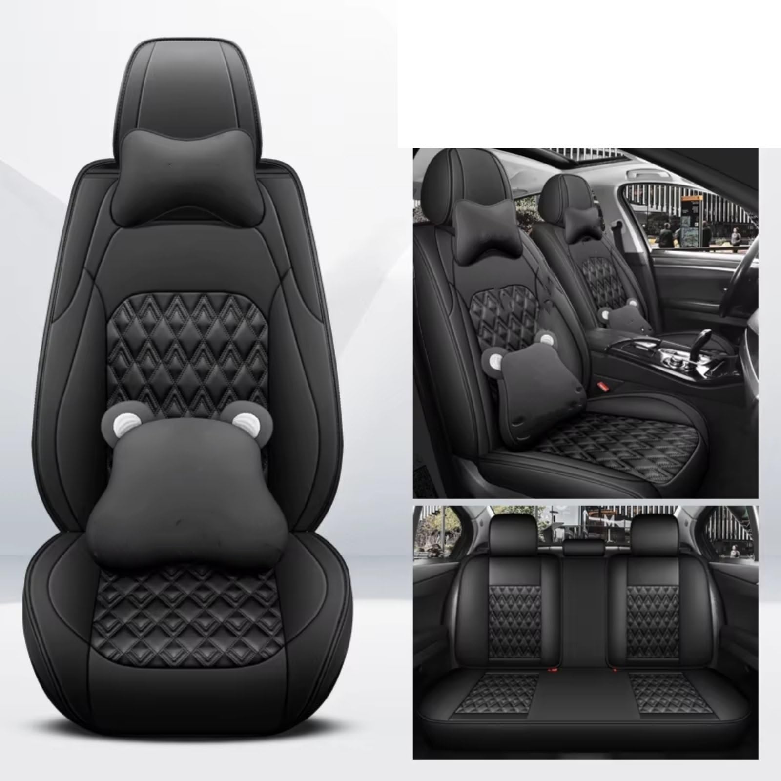 Sitzbezüge Auto Für Dodge Für Caliber Sitzkissenschutz Innenausstattung Leder Komplettset Autositzbezüge Auto Sitzbezüge(Black 3) von OUVECR