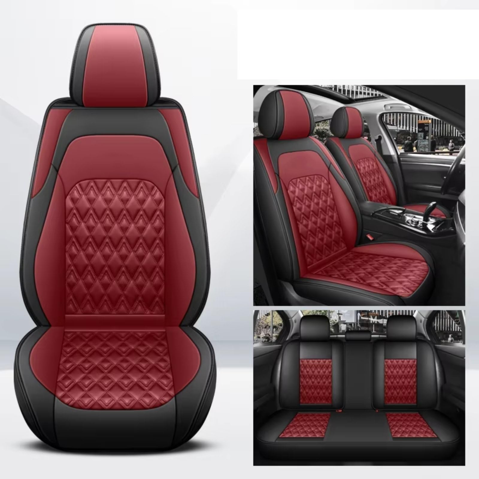 Sitzbezüge Auto Für Dodge Für Caliber Sitzkissenschutz Innenausstattung Leder Komplettset Autositzbezüge Auto Sitzbezüge(Burgundy 1) von OUVECR