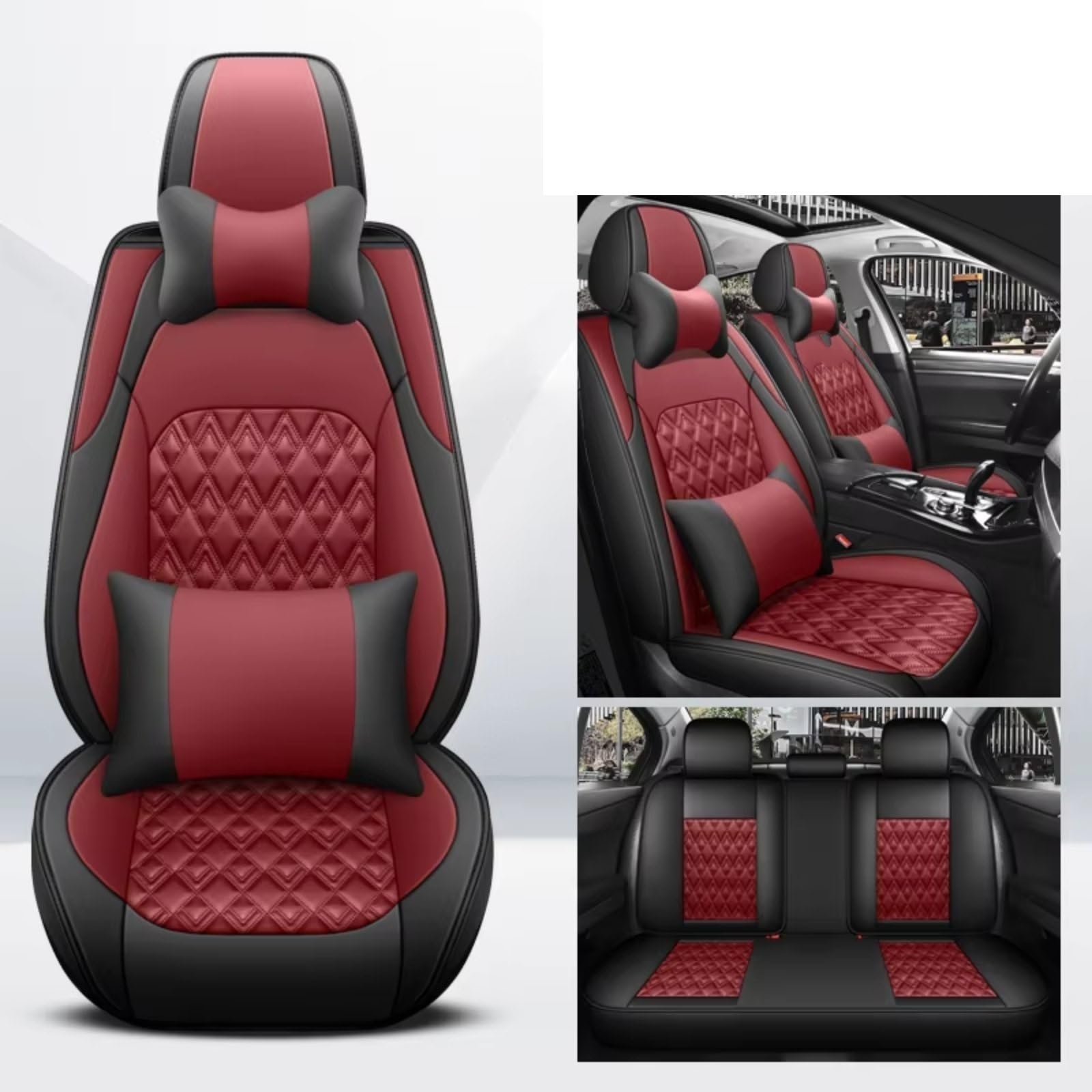 Sitzbezüge Auto Für Dodge Für Caliber Sitzkissenschutz Innenausstattung Leder Komplettset Autositzbezüge Auto Sitzbezüge(Burgundy 2) von OUVECR