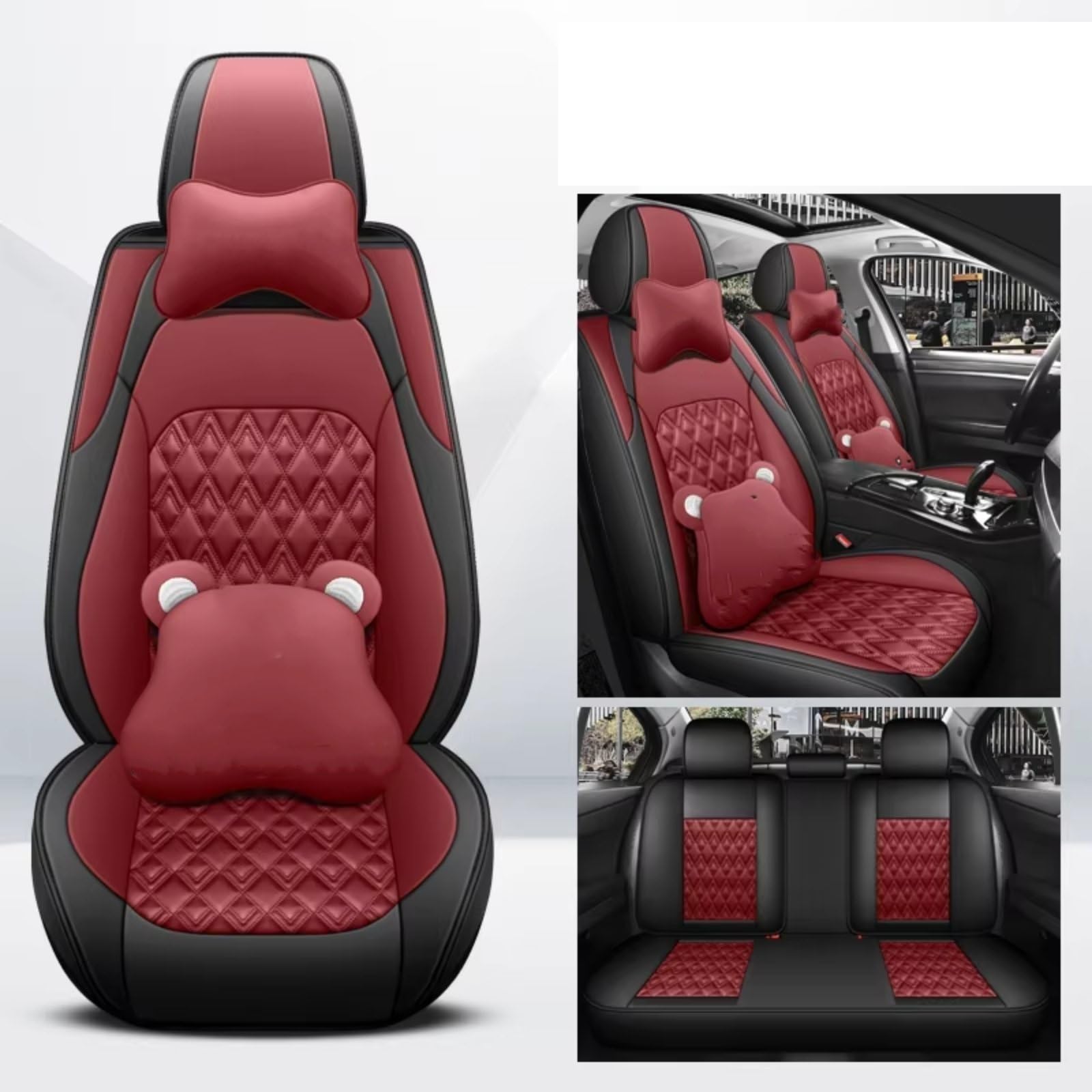 Sitzbezüge Auto Für Dodge Für Caliber Sitzkissenschutz Innenausstattung Leder Komplettset Autositzbezüge Auto Sitzbezüge(Burgundy 3) von OUVECR