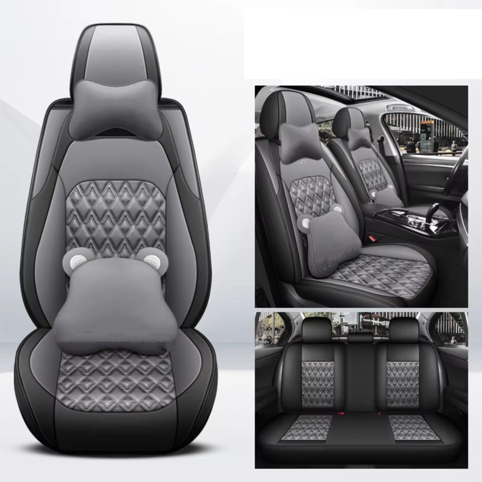 Sitzbezüge Auto Für Dodge Für Caliber Sitzkissenschutz Innenausstattung Leder Komplettset Autositzbezüge Auto Sitzbezüge(Grey 3) von OUVECR