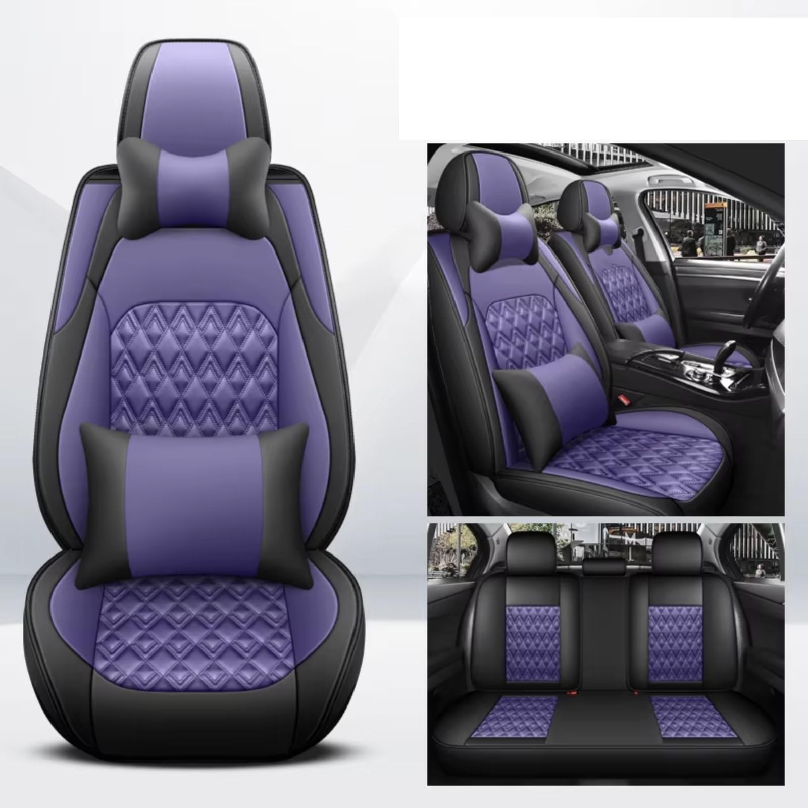 Sitzbezüge Auto Für Dodge Für Caliber Sitzkissenschutz Innenausstattung Leder Komplettset Autositzbezüge Auto Sitzbezüge(Purple 2) von OUVECR