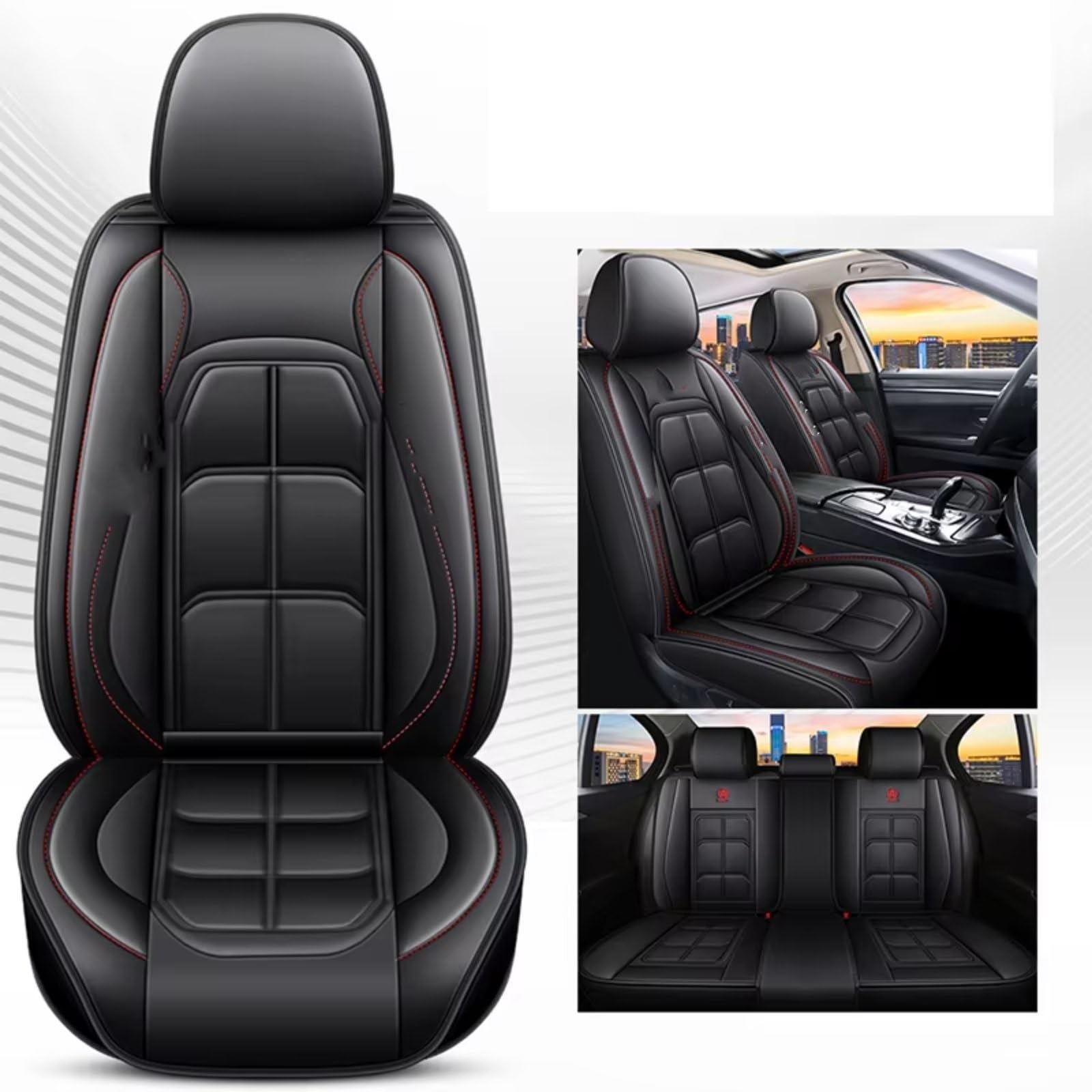 Sitzbezüge Auto Für Kia Für Rio Auto Zubehör Innen Details Pu Leder Auto Sitz Abdeckung Auto Sitzbezüge(C Black 5 Seat) von OUVECR