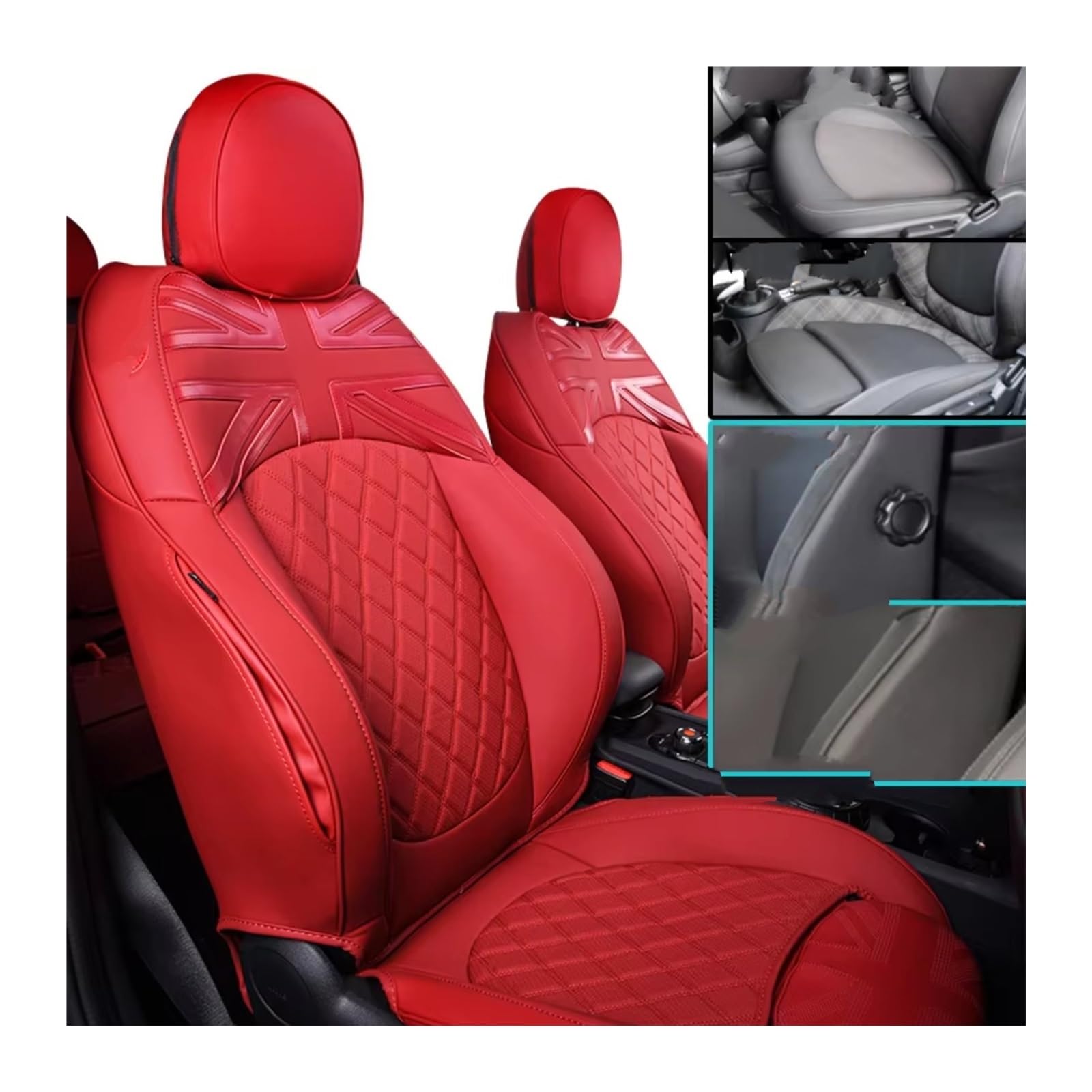 Sitzbezüge Auto Für Mini Für Cooper F54 F55 F56 F57 F60 Für Clubman Für Countryman Leder Komplette Set Abdeckungen Auto Sitze Auto Sitzbezüge(E Red) von OUVECR