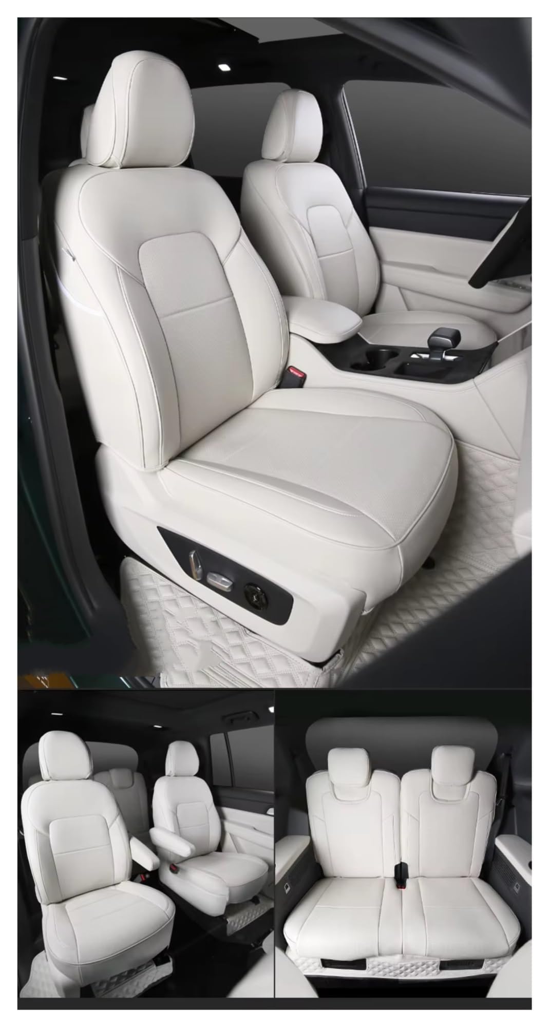 Sitzbezüge Auto Für Mitsubishi Für Pajero Für Outlander 7 Sitzer Für Autositzbezug 3 Reihen Mit 6-8 Sitzen Lederbezug Auto Sitzbezüge(Ivory white,5 seats) von OUVECR