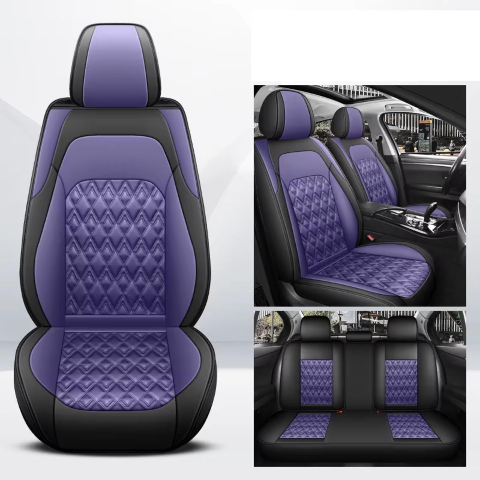 Sitzbezüge Auto Für Peugeot 208 206 Kissenschutz Innenausstattung Leder Komplettset Autositzbezüge Auto Sitzbezüge(Purple 1) von OUVECR