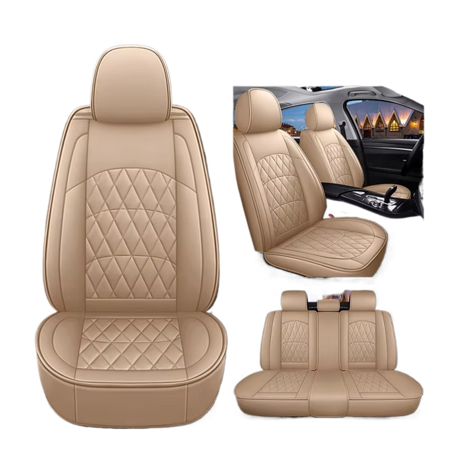 Sitzbezüge Auto Für Toyota Alle Modelle Für Land Für Cruiser Für Prado Für Yaris Für Venza Für Prius Für Camry Für Rav4 Auto Sitzbezug Auto Sitzbezüge(Beige) von OUVECR