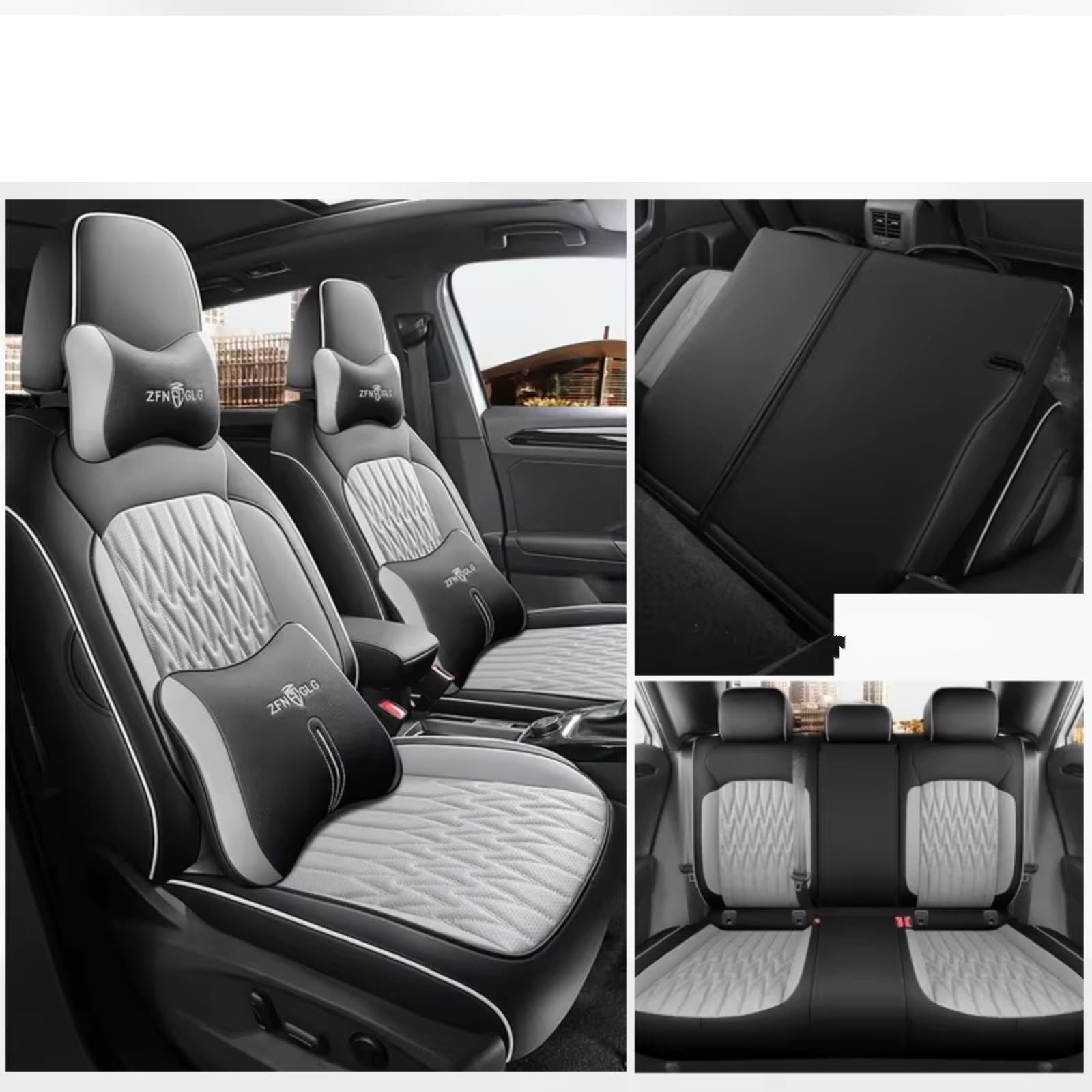 Sitzbezüge Auto Für Volkswagen Für T-ROC Mit Vorne Und Hinten Komplettset 5 Sitze Autozubehör Sitzbezüge Leder PU Auto Sitzbezüge(Luxury Black Gray) von OUVECR