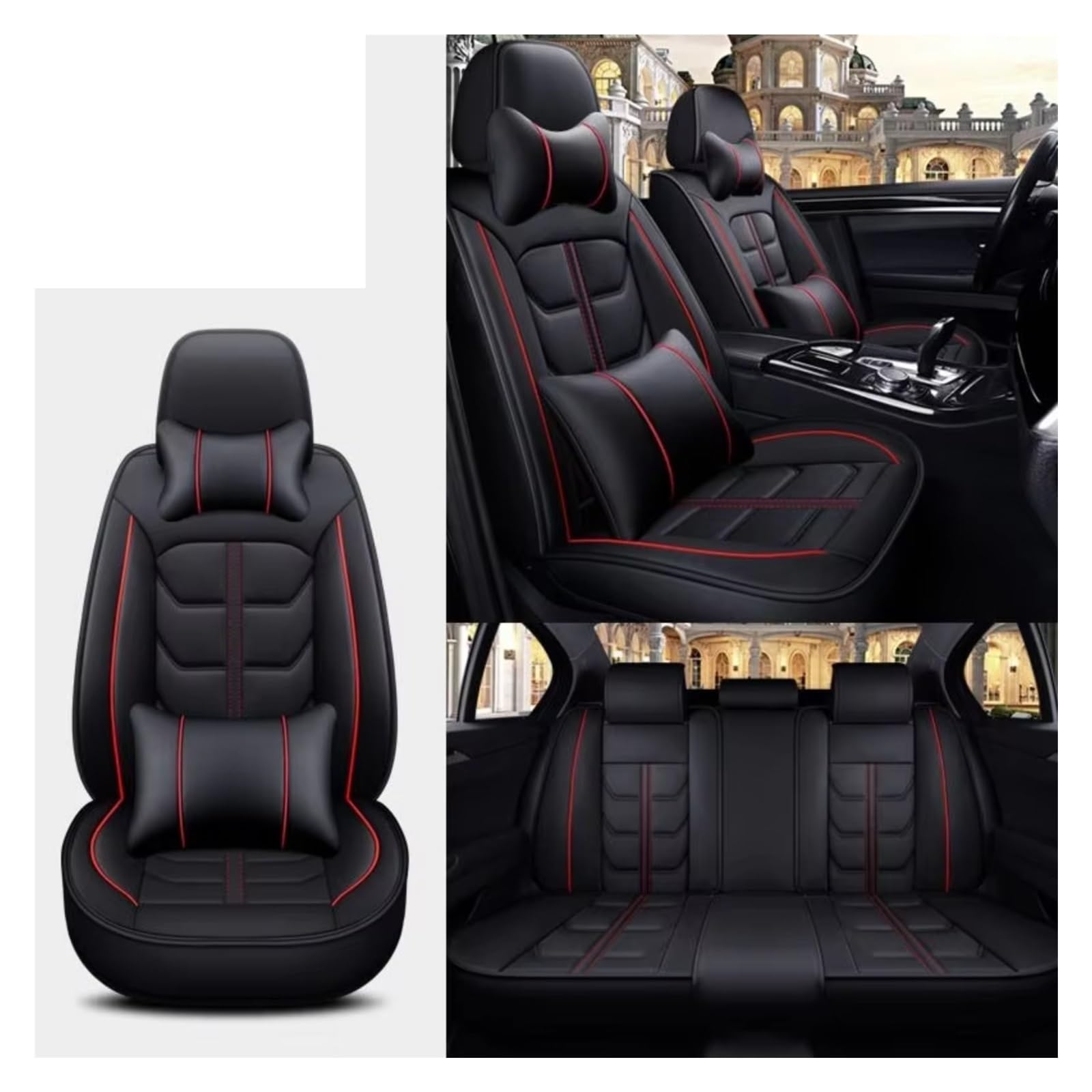 Sitzbezüge Auto Für Volvo Alle Modelle S60 S80 C30 XC60 XC90 S40 V40 V90 V60 XC-Classi S90 Auto Sitz Abdeckung Leder PU Auto Sitzbezüge(A1 black Pillow) von OUVECR