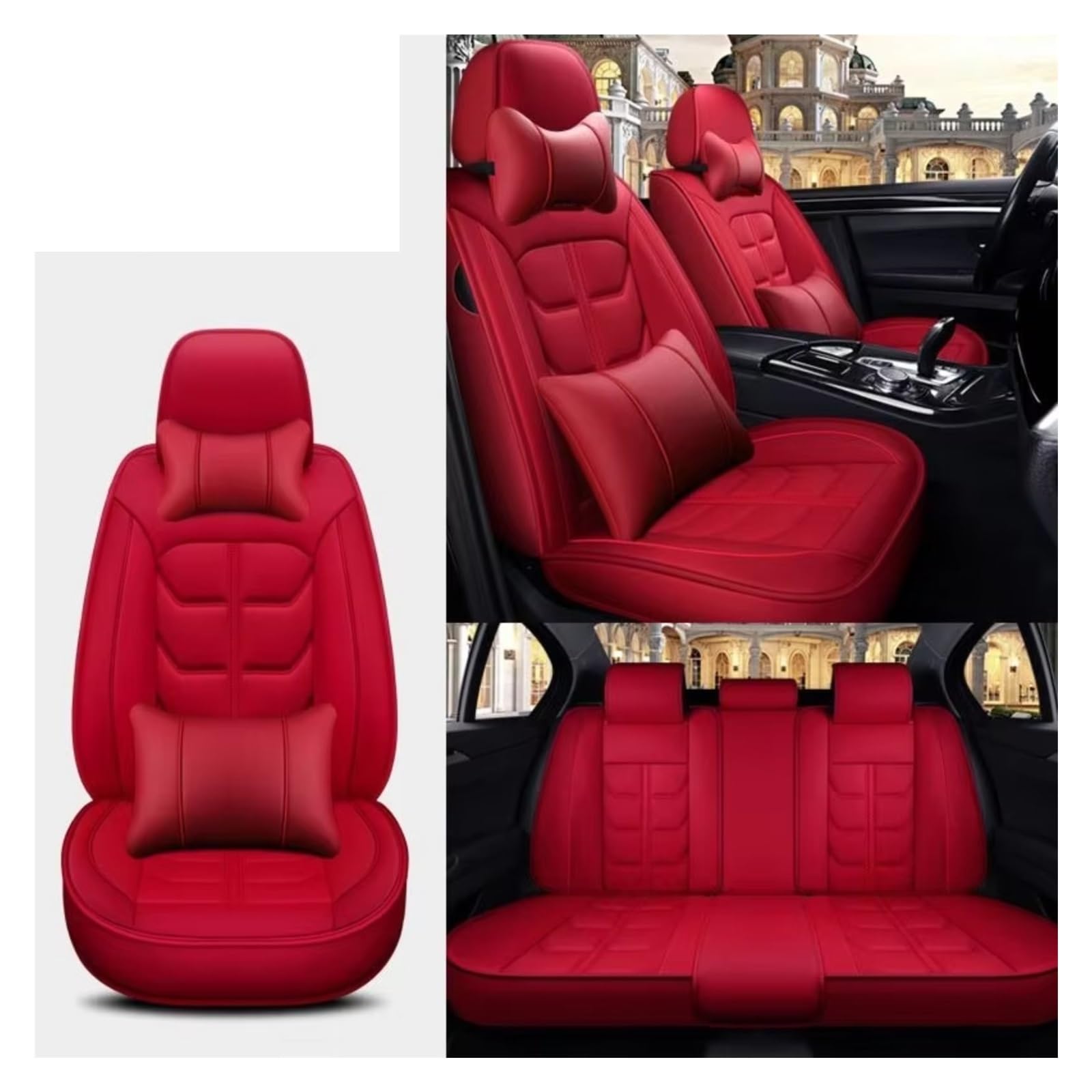 Sitzbezüge Auto Für Volvo Alle Modelle S60 S80 C30 XC60 XC90 S40 V40 V90 V60 XC-Classi S90 Auto Sitz Abdeckung Leder PU Auto Sitzbezüge(Red Pillow) von OUVECR