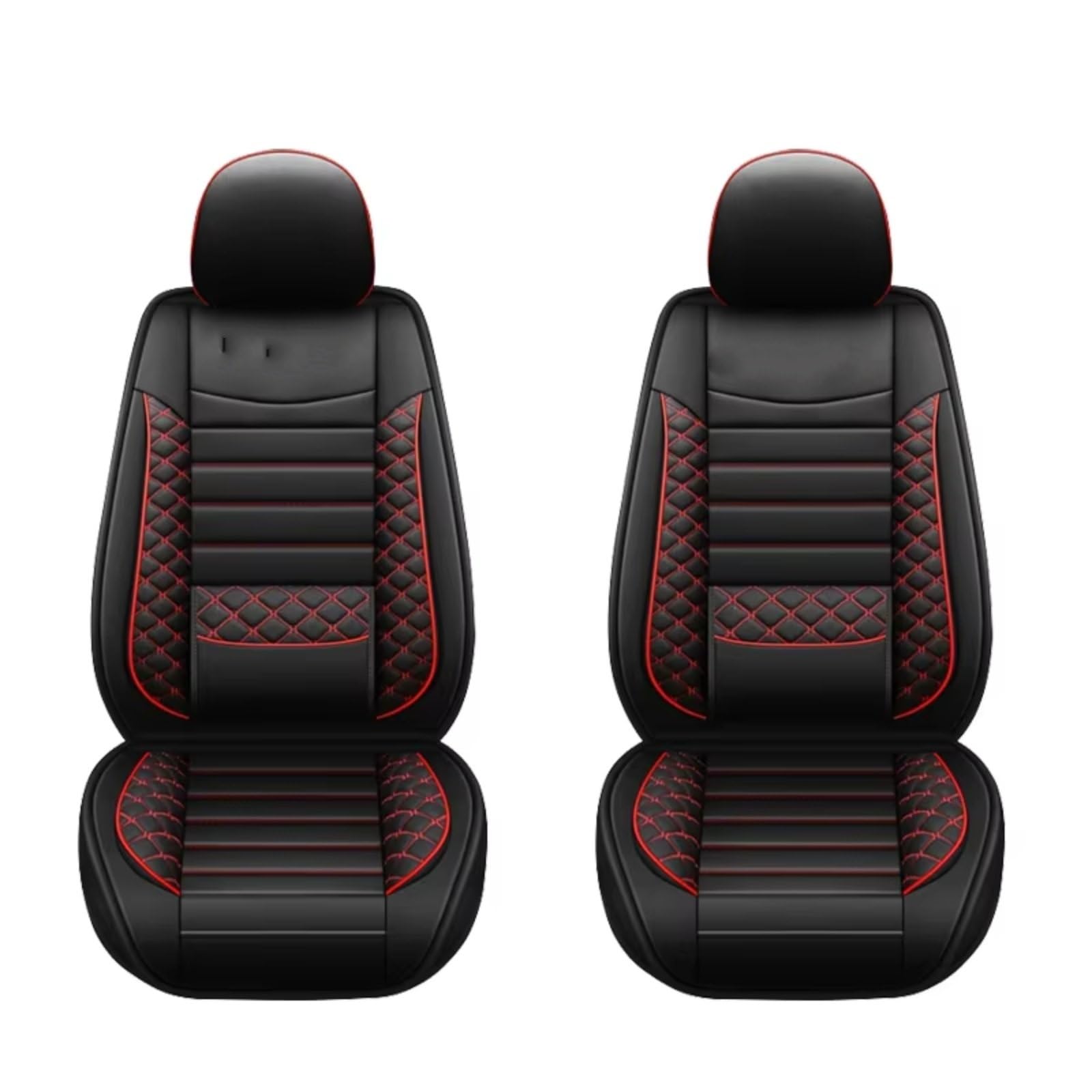 Sitzbezüge Auto Vollständig Umwickelter Autositzbezug Aus Pu-Leder Fahrzeugsitzkissen Rutschfester Airbag-kompatibler Sitzschutz Für Limousinen-SUV Auto Sitzbezüge(Black Red Front x2) von OUVECR