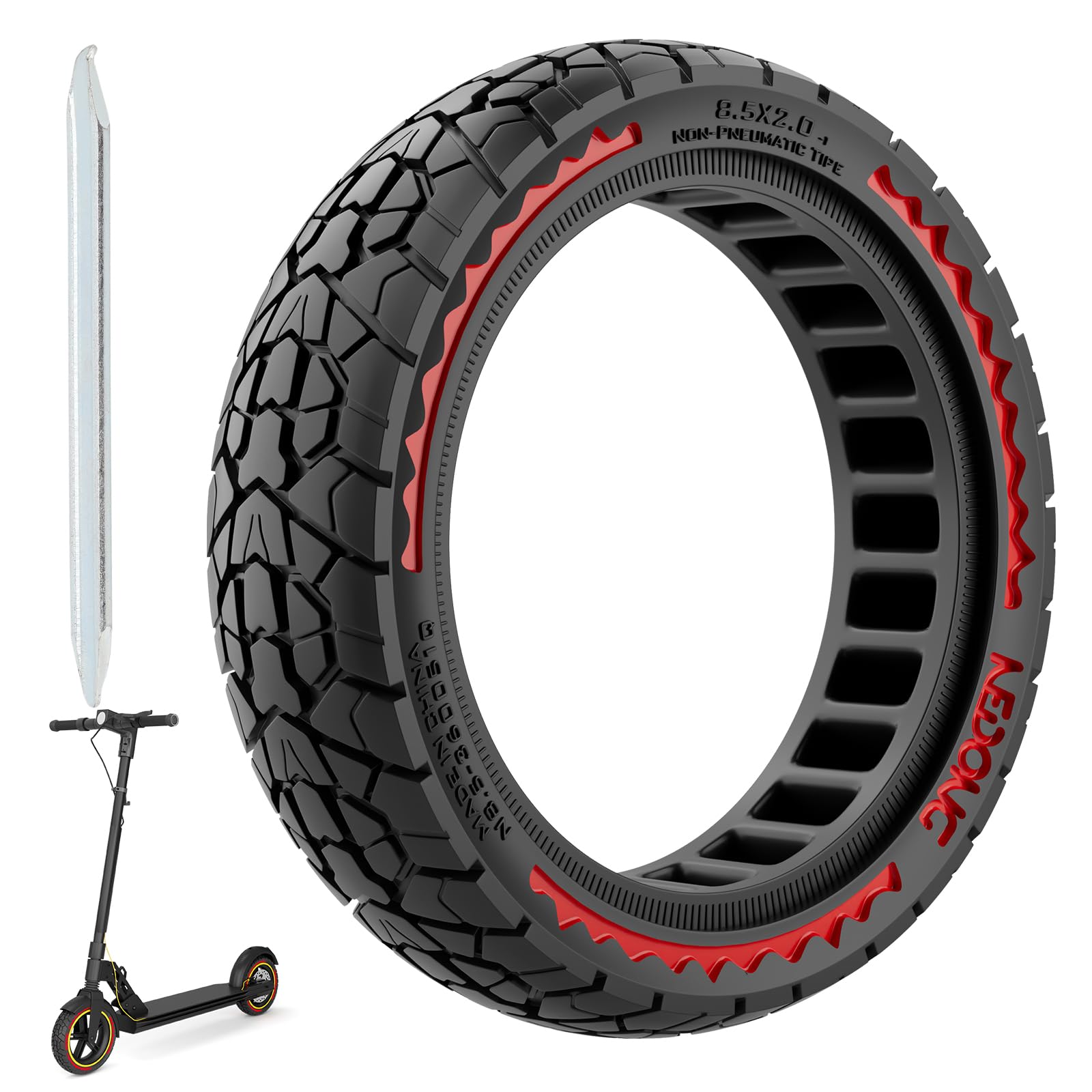 OUXI 8,5 Zoll E-Scooter Off-Road Reifen für Xiaomi Pro 2/M365 / M365 Pro/1S /3/3 Lite/Essential und alle 8,5 Zoll Scooter Reifen,Rutschfest,Pannensicher,Solide 8,5 Zoll vorne/hinten(Rot 1Stück) von OUXI