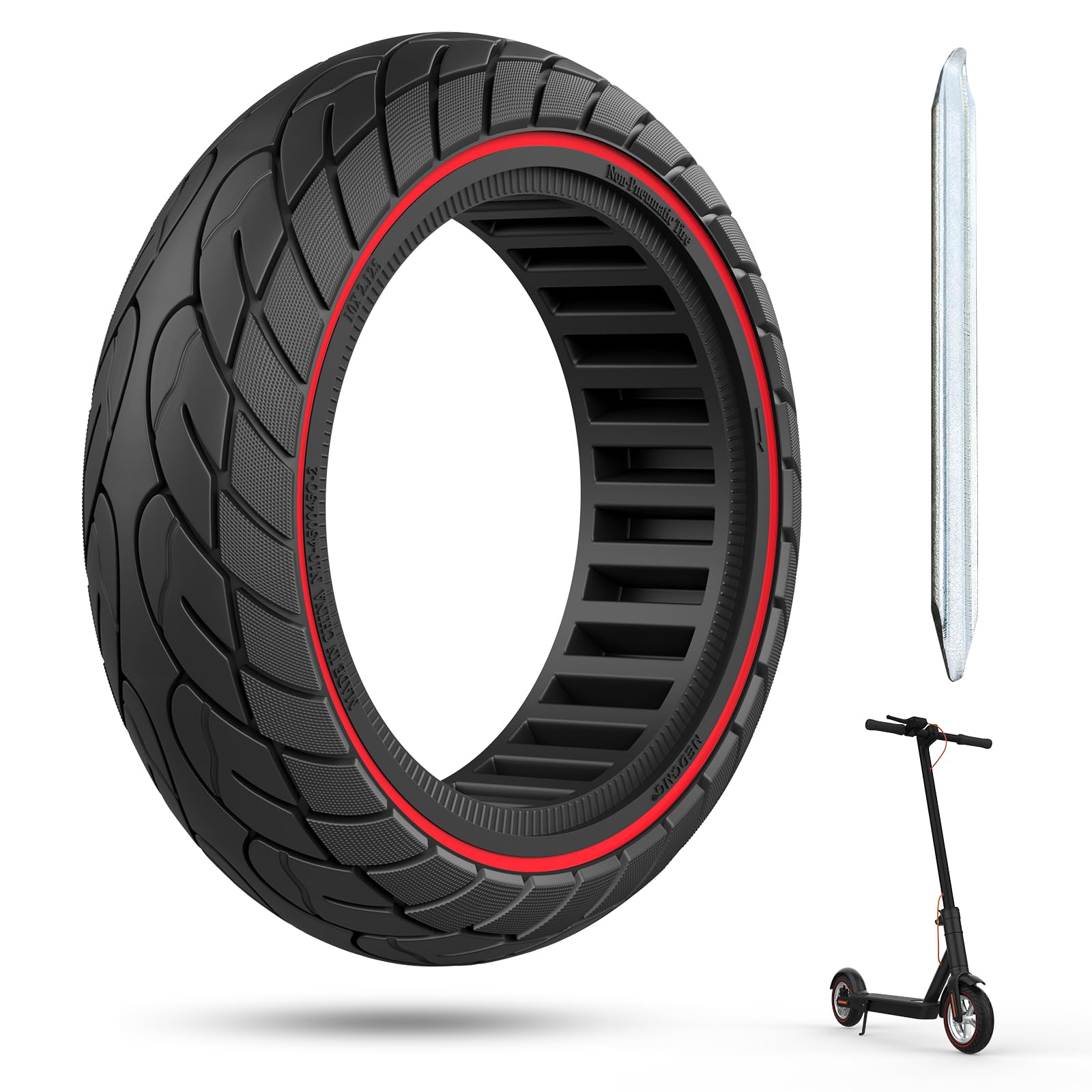 OUXI 10x2.125 Zoll Ersatzreifen Solid Reifen Mit 1 Montagewerkzeug Für Elektro-Scooter Vollgummi Tyre Reifen, 10x2.125 Zoll Ersatzräder,Vollgummi Tyre Reifen,Hochelastischer Elektro Scooter Reifen von OUXI