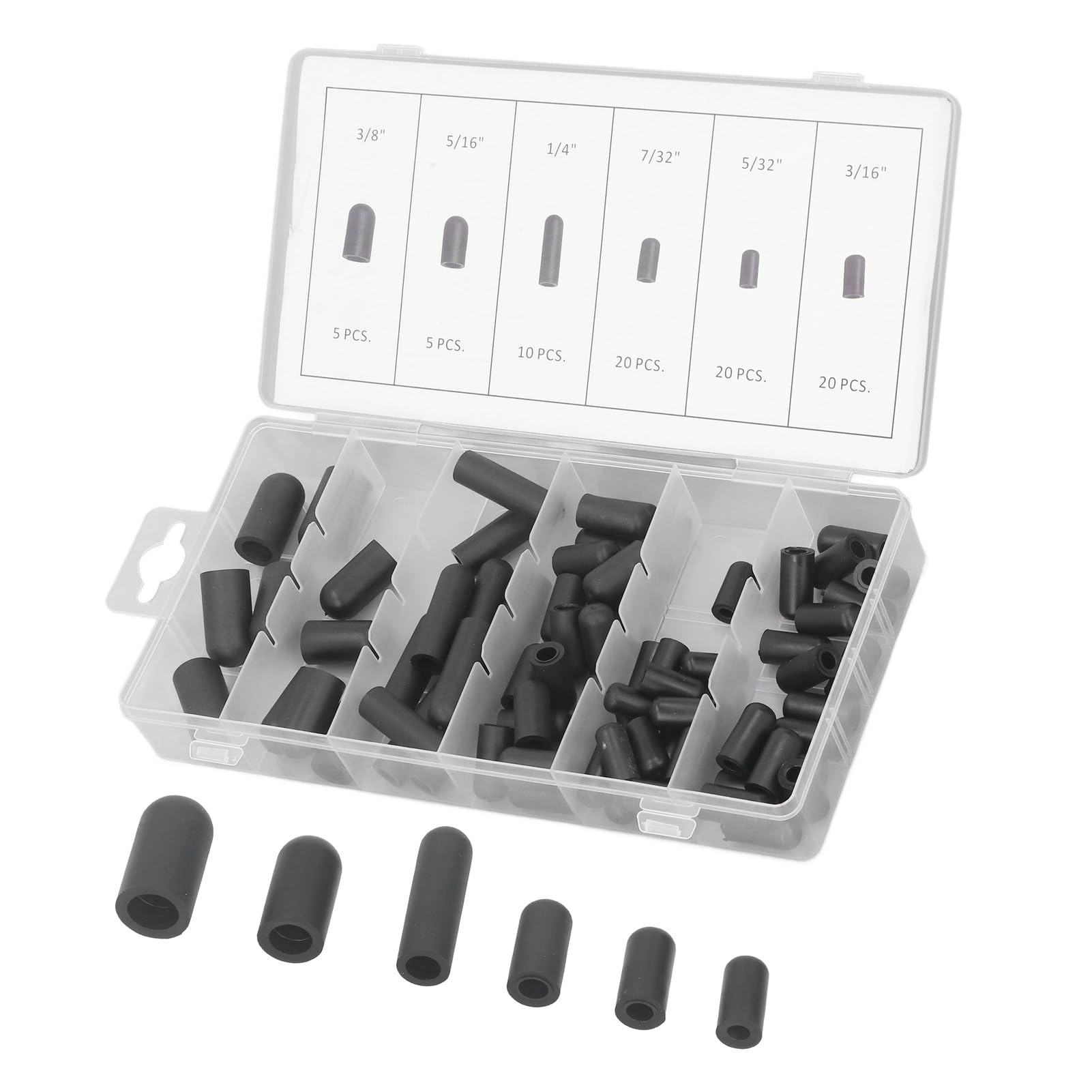 80-teiliges Vakuum-Hut-Stecker-Sortiment-Set, Gummi-Vakuum-Hut-Set, 6 Größen, 5/32 Zoll Bis 3/8 Zoll, Hitzetoleranz, mit Aufbewahrungsbox von OVAQUIXI