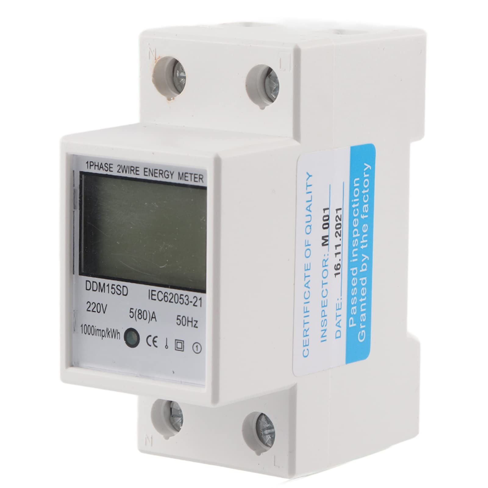 Energiezähler, 5–80 A, DDM15SD, LCD-Hintergrundbeleuchtung, Digitale Anzeige, Einphasiger Elektronischer Energie-KWh-Zähler, KWh-Zähler, Digitaler Energiezähler von OVAQUIXI