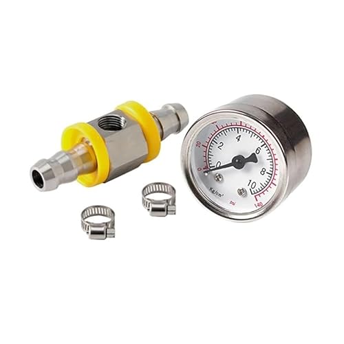 Fuel Pressure Gauge 1/8 NPT(140 Psi) with 3/8 Inch Fuel Line Fuel Pressure Gauge Sensor T-Fitting Adapter von OVSHPUZV