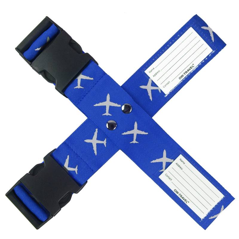 OW-Travel Kofferband Gurt Kreuz Schwerlast Personalisierter Koffergurt Kreuz mit Adressschild: Luggage Strap Koffer Gurte Gepäckgurt Koffer Gurt Koffer Band Farbig Koffergurte 1 Stück Blau von OW-Travel