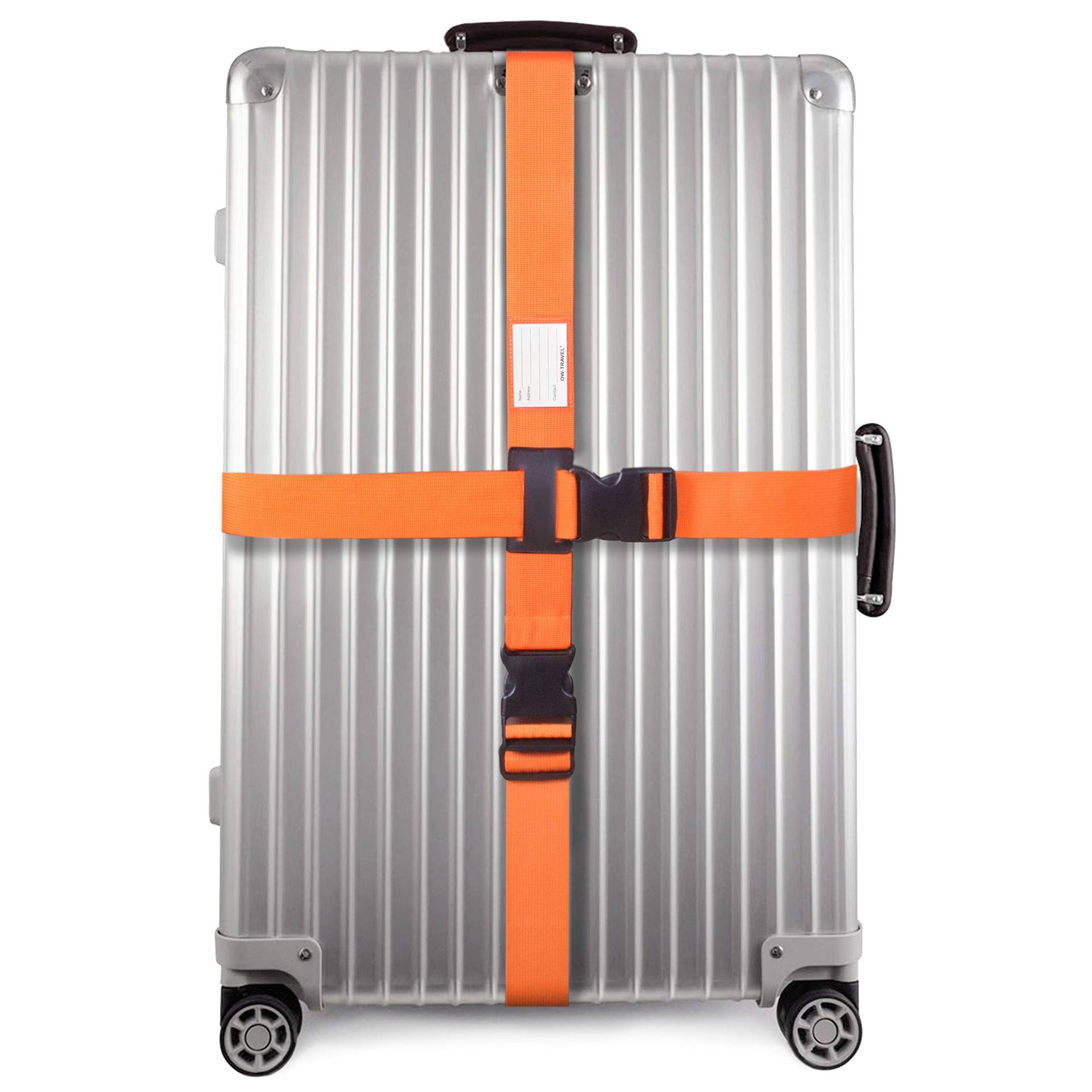 OW Travel Kofferband Gurt Kreuz Schwerlast Personalisierter Koffergurt Kreuz mit Adressschild: Luggage Strap Koffer Gurte Gepäckgurt Koffer Gurt Koffer Band Koffergurte farbig Koffergurte Orange von OW-Travel