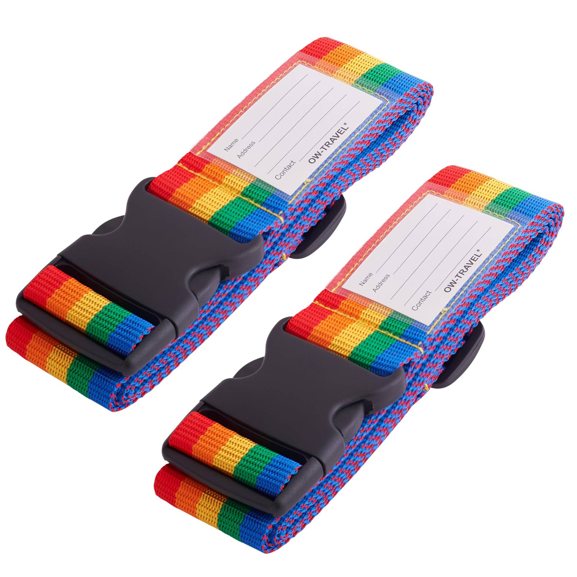 OW Travel Kofferband Gurt Schwerlast Personalisierter Koffergurt mit Adressschild: Luggage Strap Koffer Gurte Gepäckgurt Koffer Gurt Koffer Band Koffergurte farbig Koffergurte 2 Stück Regenbogen von OW-Travel