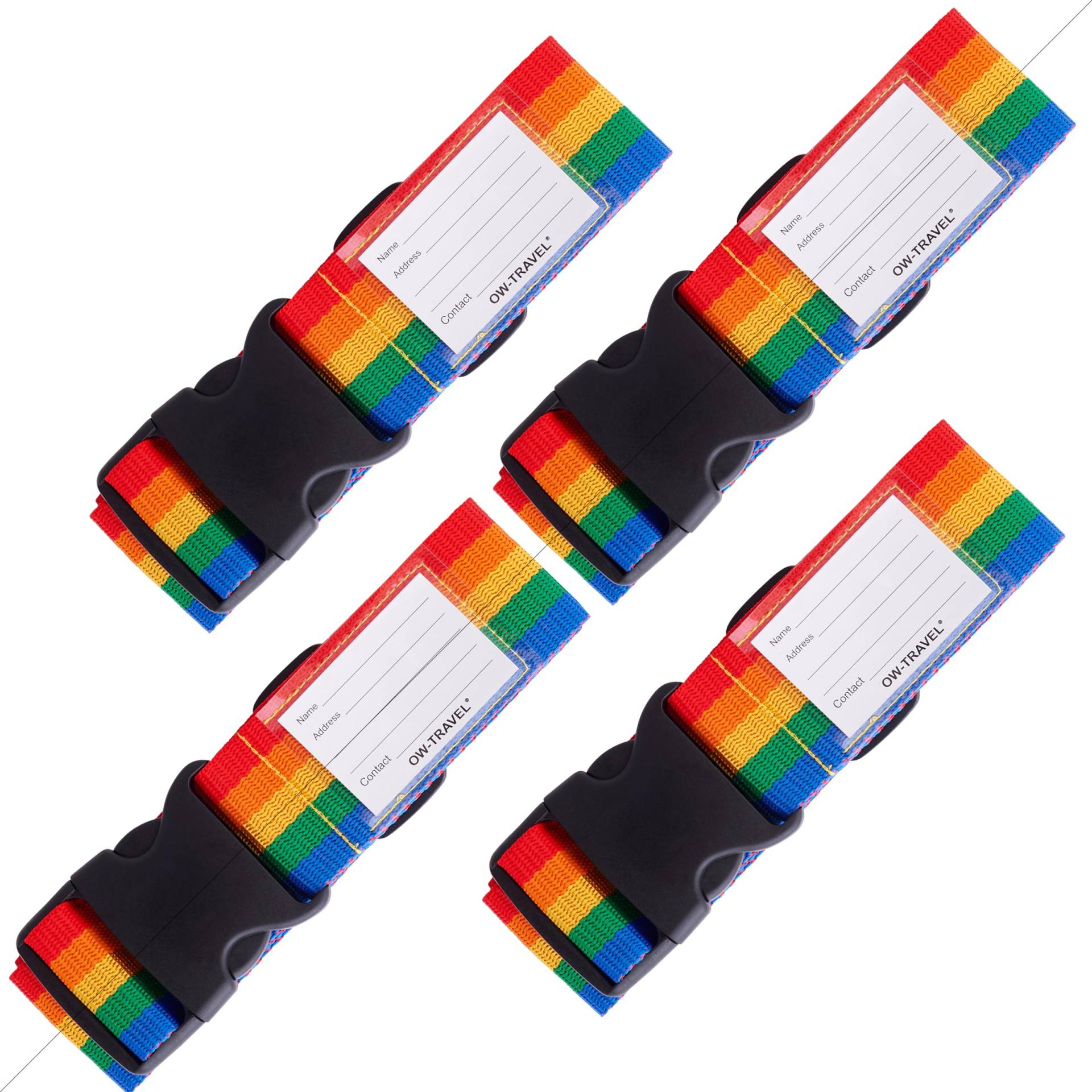 OW Travel Kofferband Gurt Schwerlast Personalisierter Koffergurt mit Adressschild: Luggage Strap Koffer Gurte Gepäckgurt Koffer Gurt Koffer Band Koffergurte farbig Koffergurte 4 Stück Regenbogen von OW-Travel