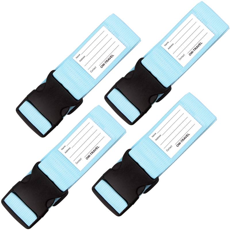 OW Travel Kofferband Gurt Schwerlast Personalisierter Koffergurt mit Adressschild: Luggage Strap Koffer Gurte Gepäckgurt Koffer Gurt Koffer Band Koffergurte farbig Koffergurte 4 Stück Blau von OW-Travel