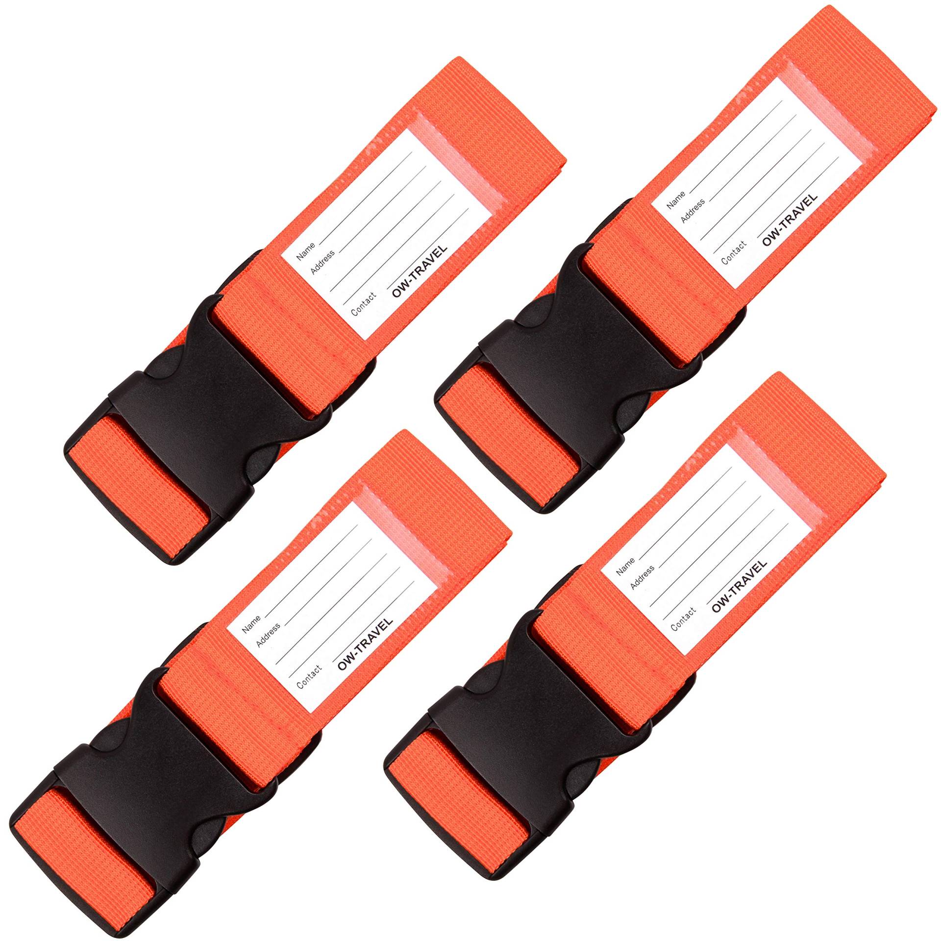 OW Travel Kofferband Gurt Schwerlast Personalisierter Koffergurt mit Adressschild: Luggage Strap Koffer Gurte Gepäckgurt Koffer Gurt Koffer Band Koffergurte farbig Koffergurte 4 Stück Orange von OW-Travel