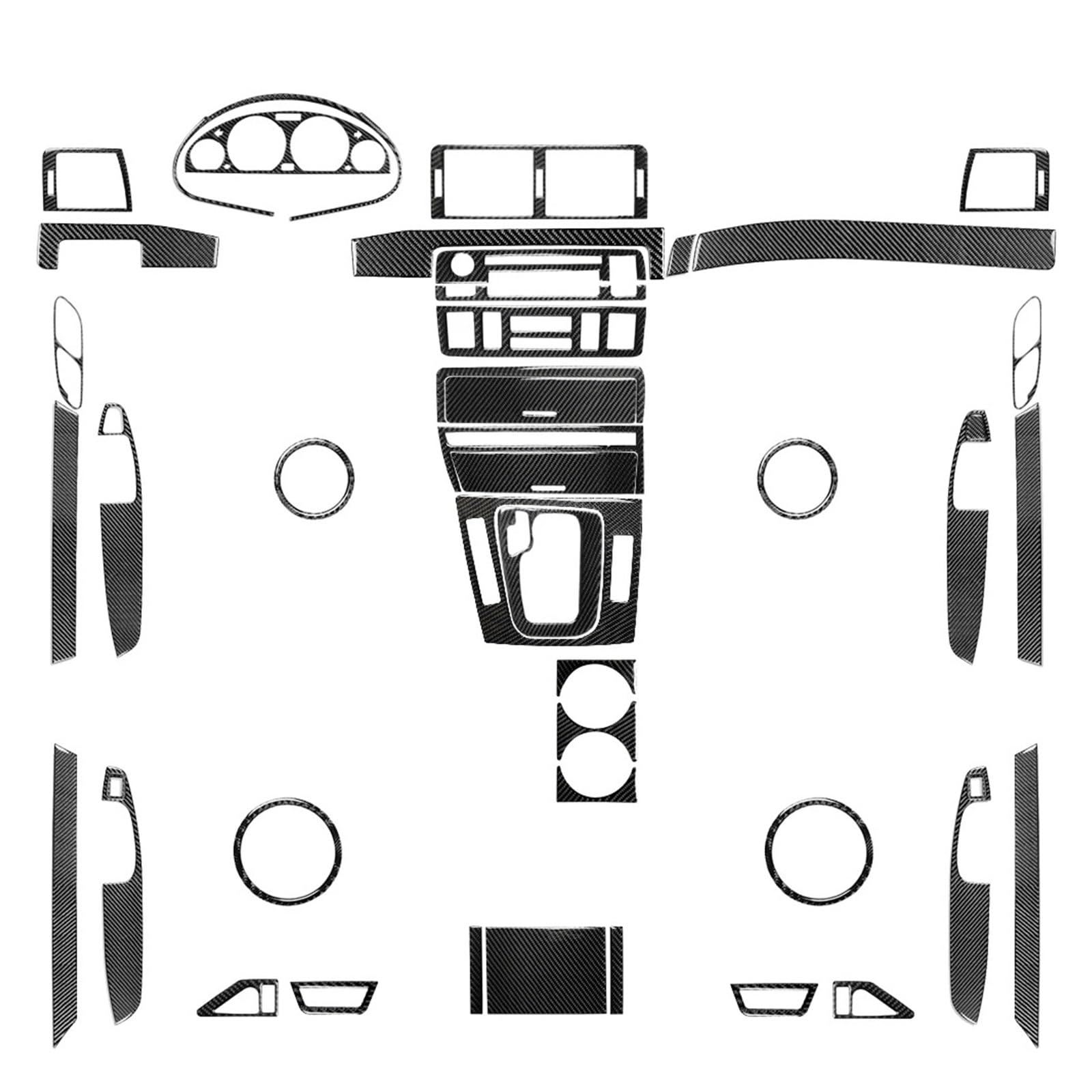 Kompatibel mit BMW 3er E46 M3 1998-2006 Echtkohlefaser-Schalthebel-Luftauslässe, Entlüftungsfensterheber-Set, Auto-Innenausstattungsaufkleber(Full Set LHD) von OWYTNRCJ