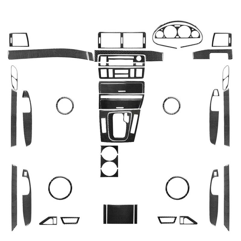 Kompatibel mit BMW 3er E46 M3 1998-2006 Echtkohlefaser-Schalthebel-Luftauslässe, Entlüftungsfensterheber-Set, Auto-Innenausstattungsaufkleber(Full Set RHD) von OWYTNRCJ